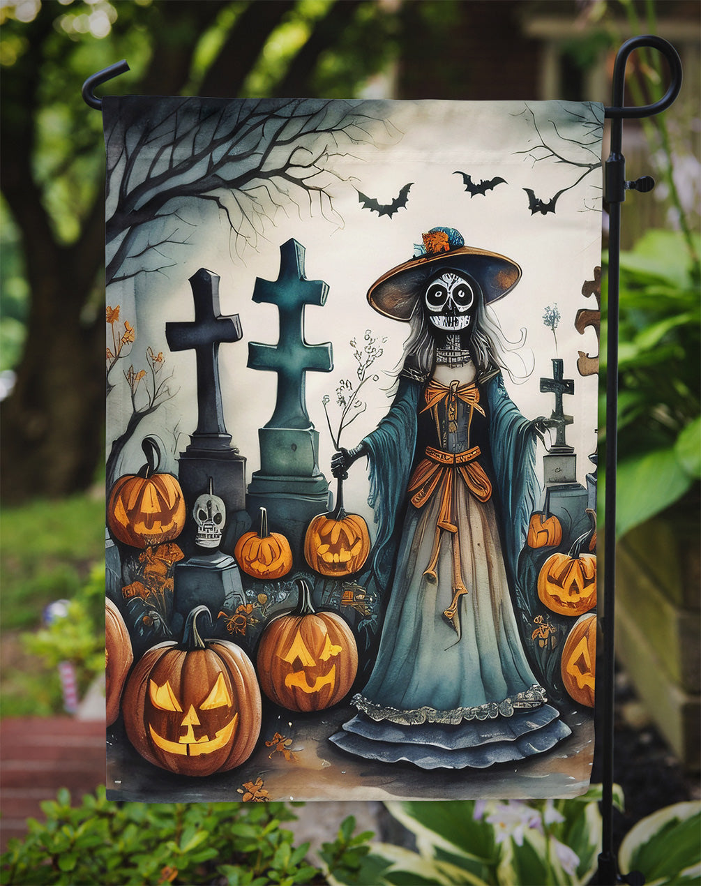 La Catrina Skeleton Spooky Halloween Garden Flag