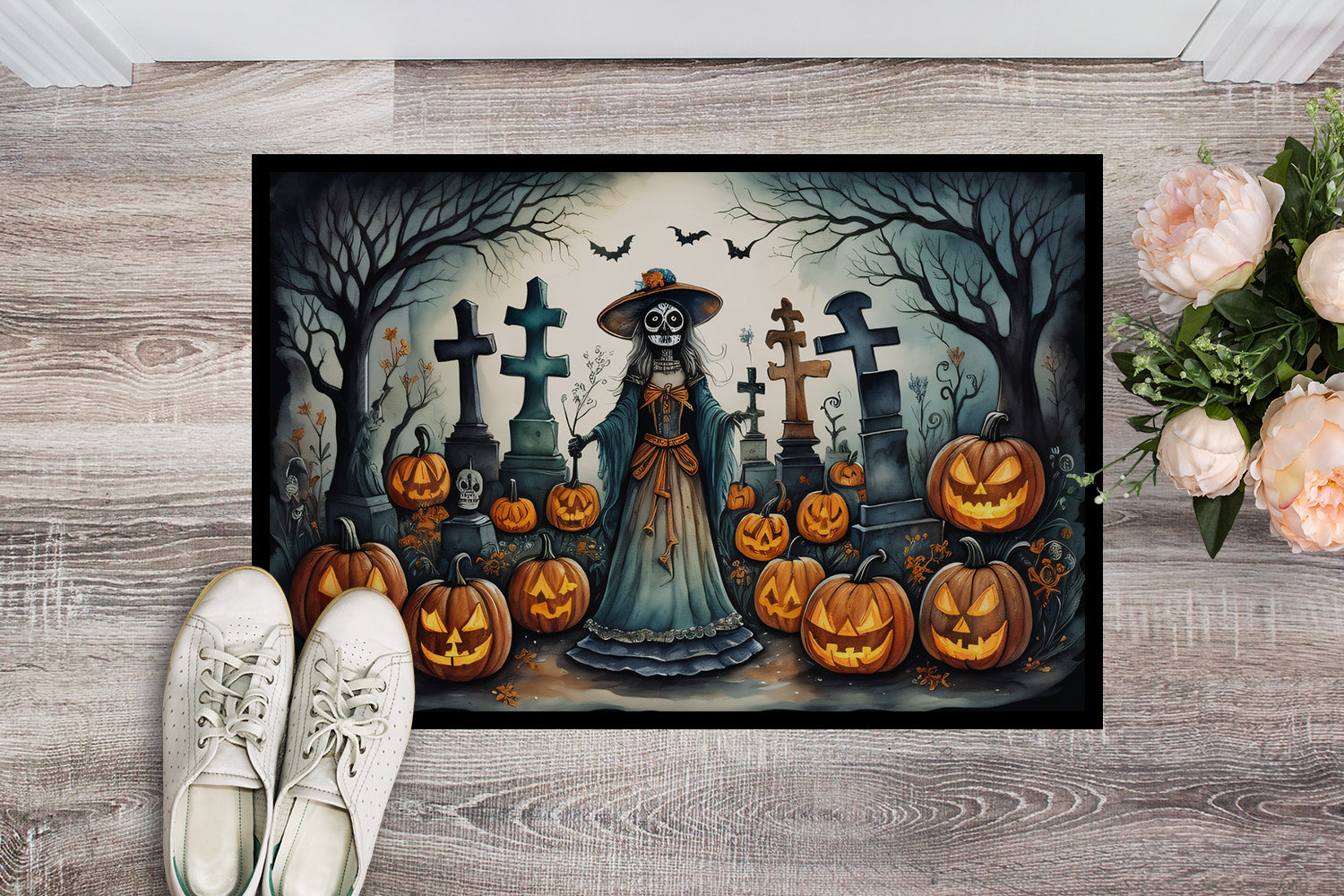 La Catrina Skeleton Spooky Halloween Indoor or Outdoor Mat 24x36
