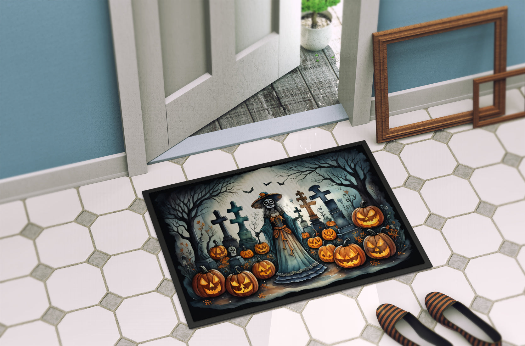 La Catrina Skeleton Spooky Halloween Doormat 18x27