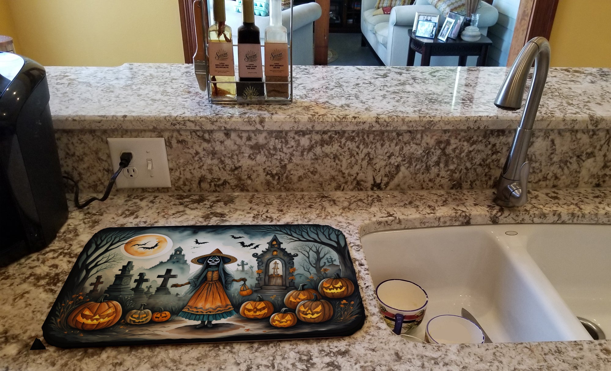 La Llorona Skeleton Spooky Halloween Dish Drying Mat