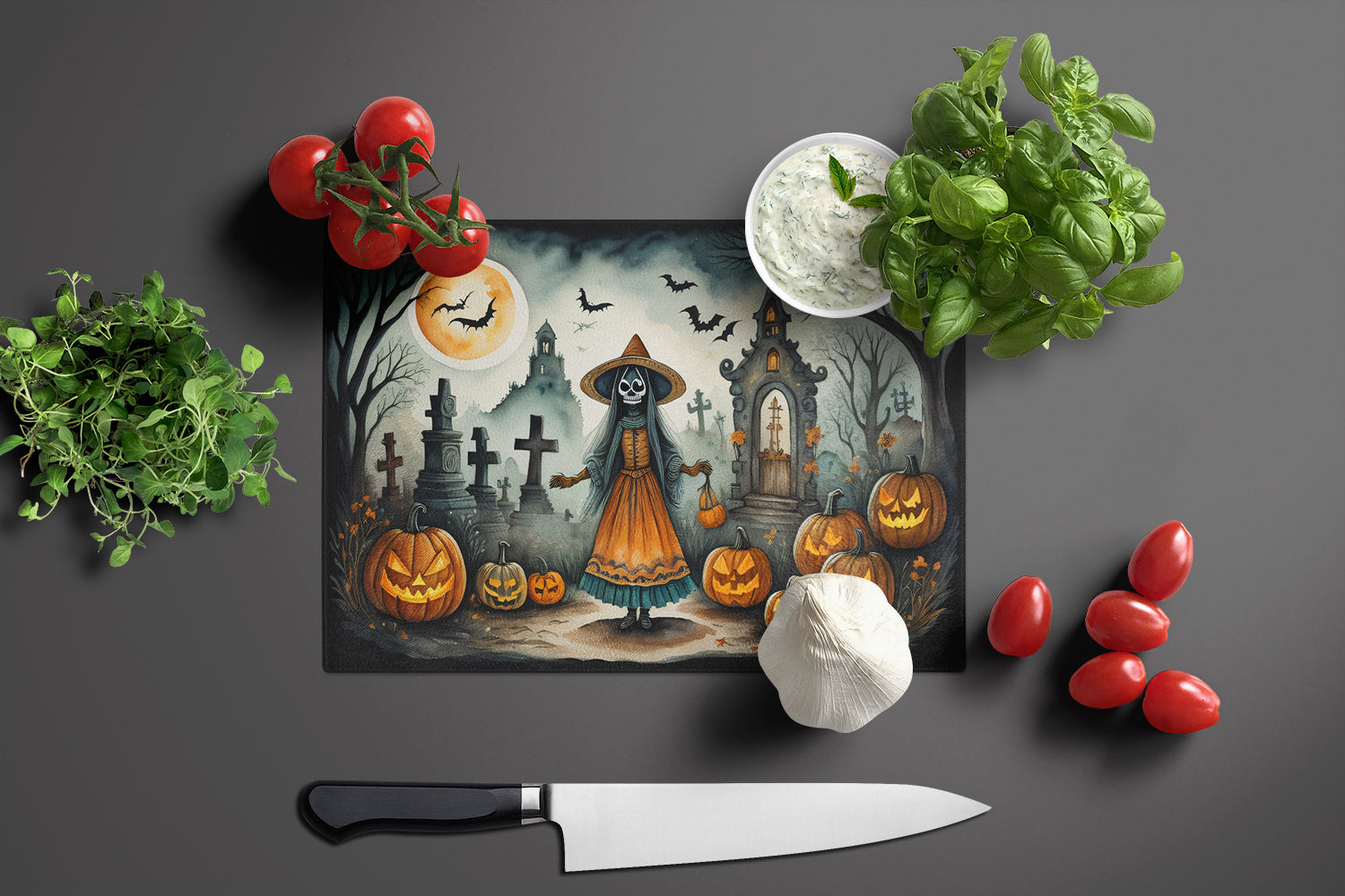 La Llorona Skeleton Spooky Halloween Glass Cutting Board Large