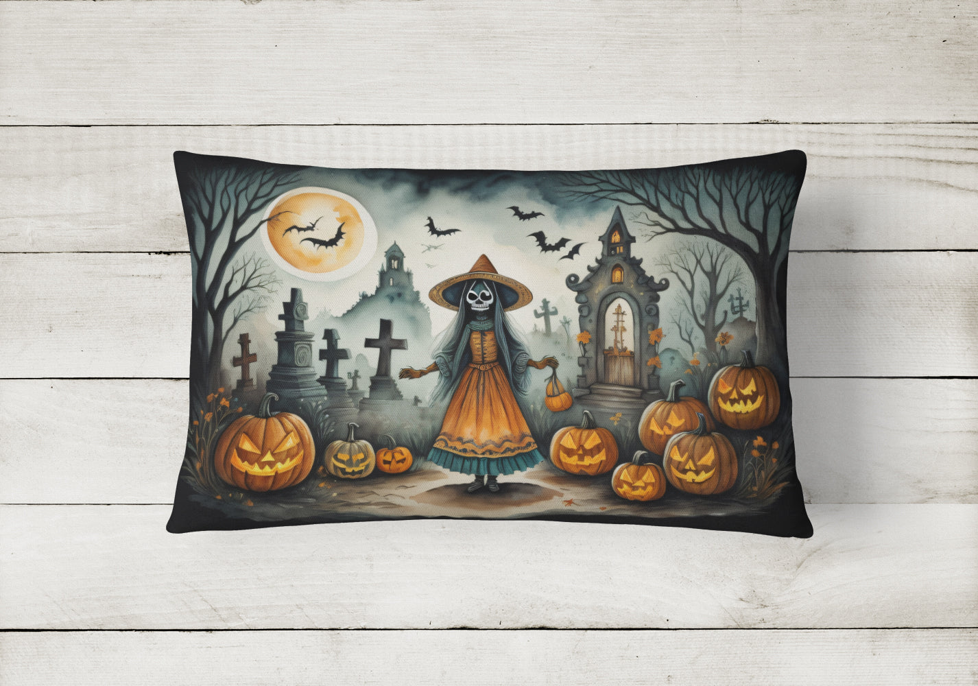 La Llorona Skeleton Spooky Halloween Fabric Decorative Pillow