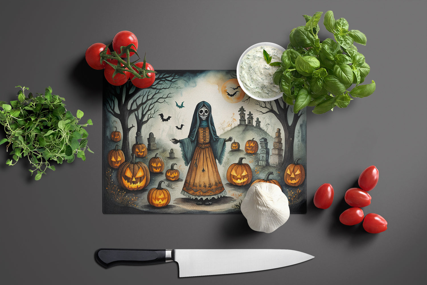 La Llorona Skeleton Spooky Halloween Glass Cutting Board Large