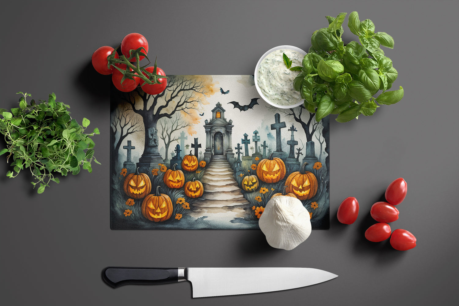 Marigold Spooky Halloween Glass Cutting Board Large