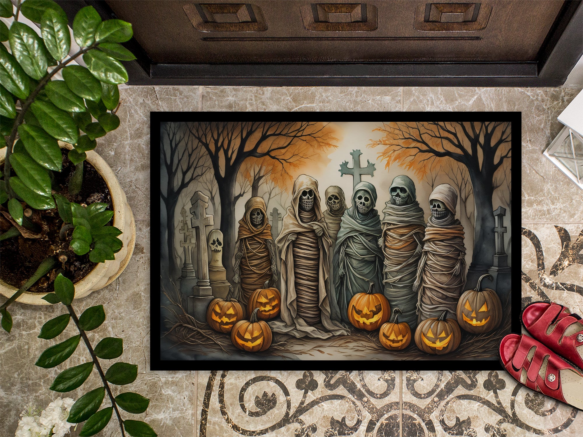 Mummies Spooky Halloween Indoor or Outdoor Mat 24x36