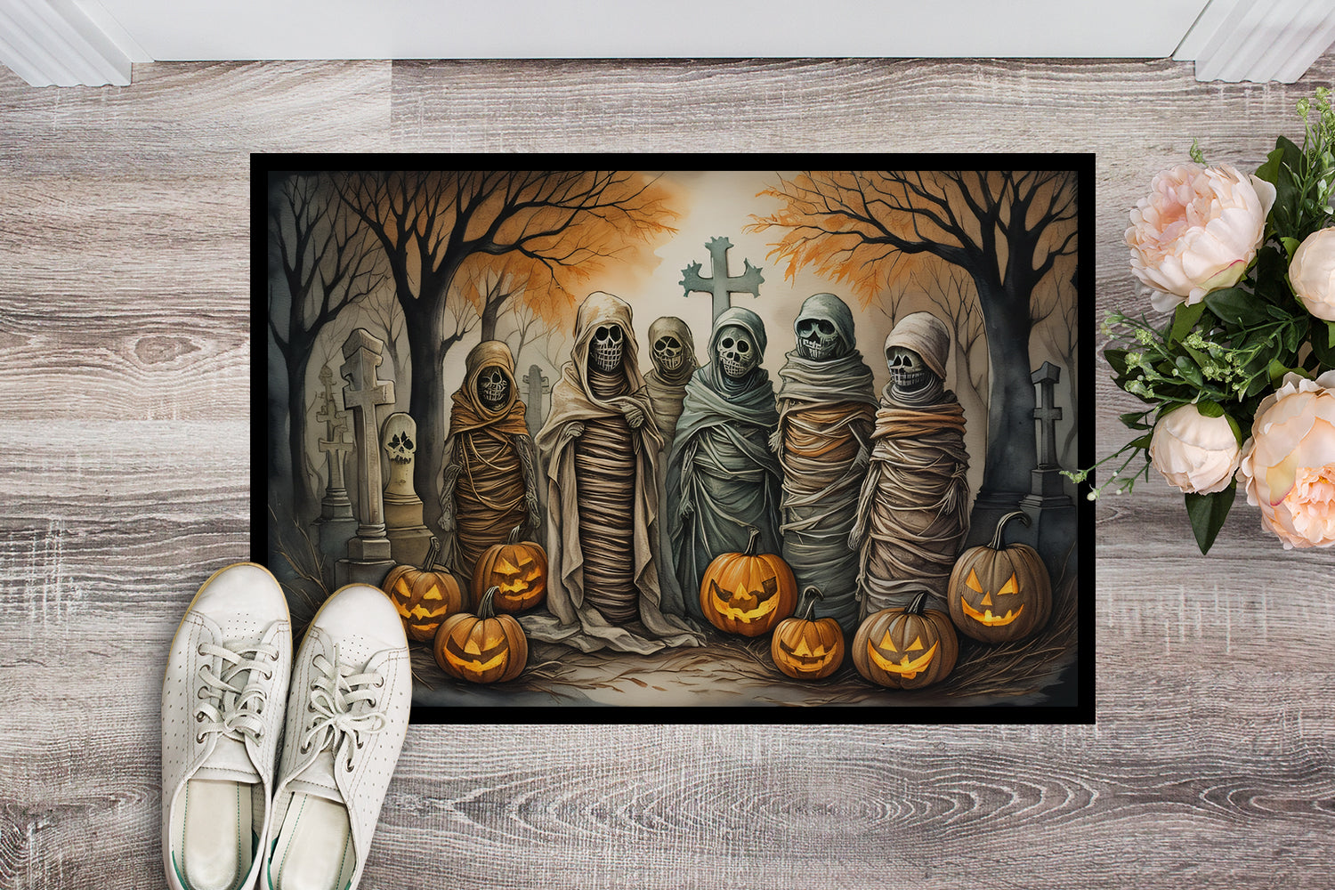 Caroline's Treasures Mummies Spooky Halloween Doormat - 18x27 Decorative Floor Mat – Indoor/Outdoor Rug