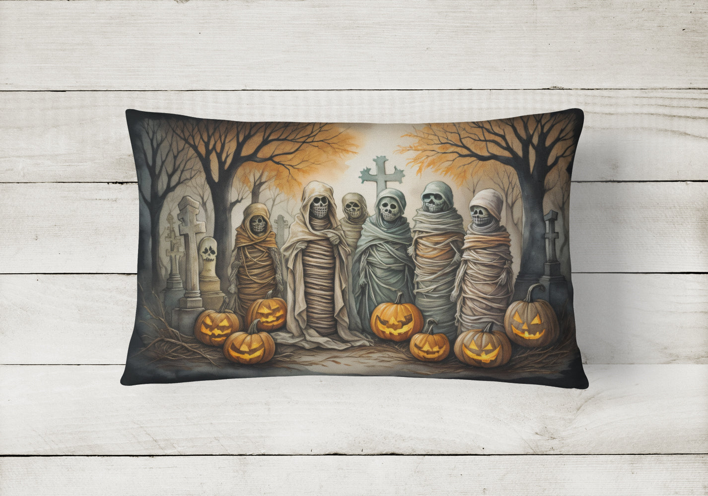 Mummies Spooky Halloween Fabric Decorative Pillow