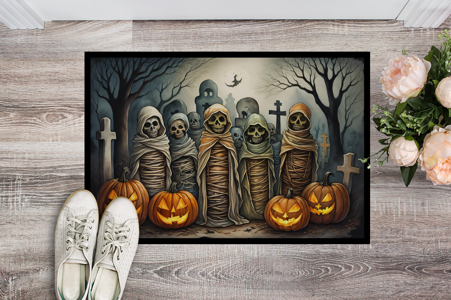 Caroline's Treasures Mummies Spooky Halloween Doormat - 24x36 Decorative Floor Mat – Indoor/Outdoor Rug with Artistic Flair
