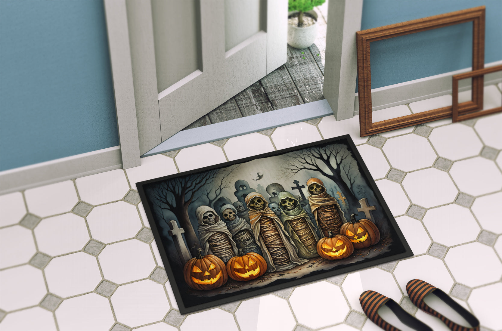Mummies Spooky Halloween Doormat 18x27