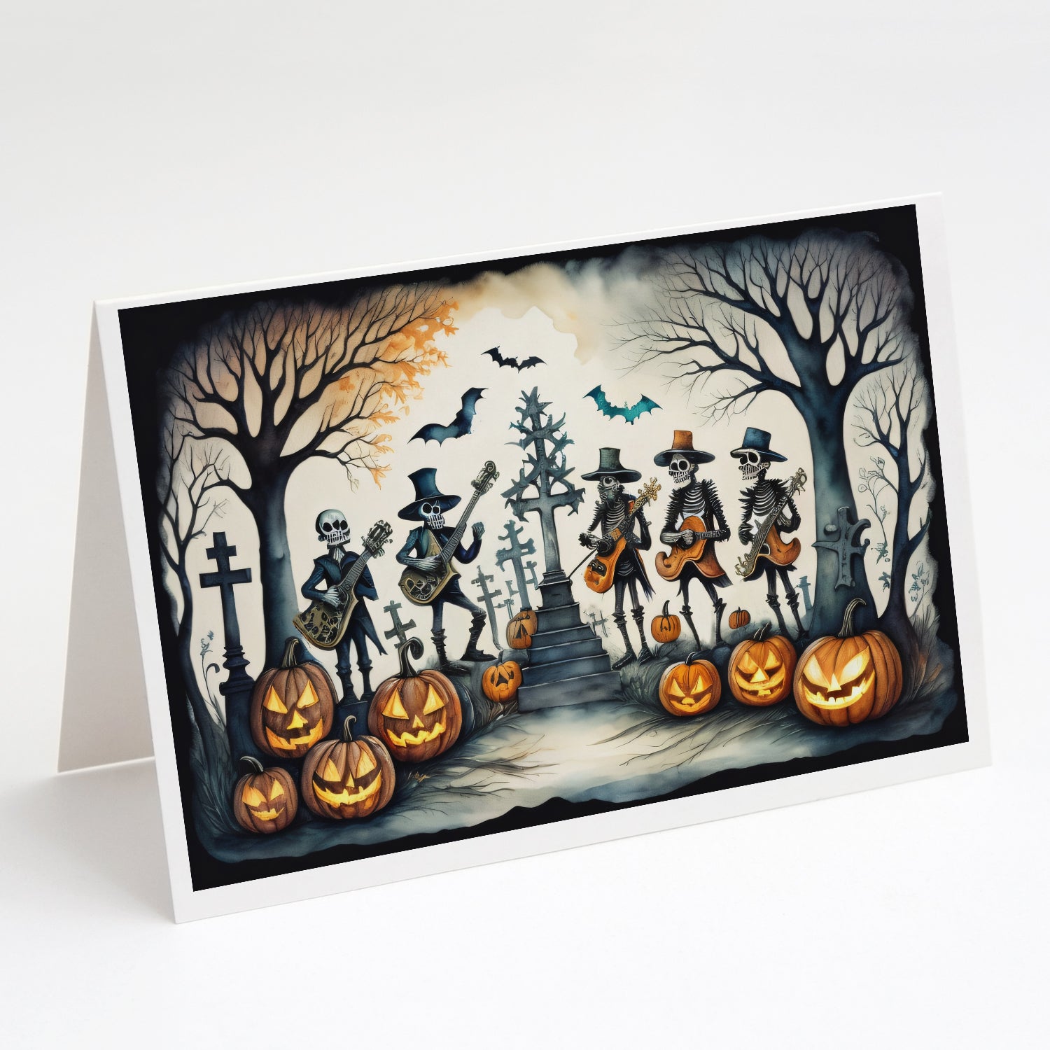Buy this Mariachi Skeleton Band Spooky Halloween Greeting Cards and Envelopes Pack of 8