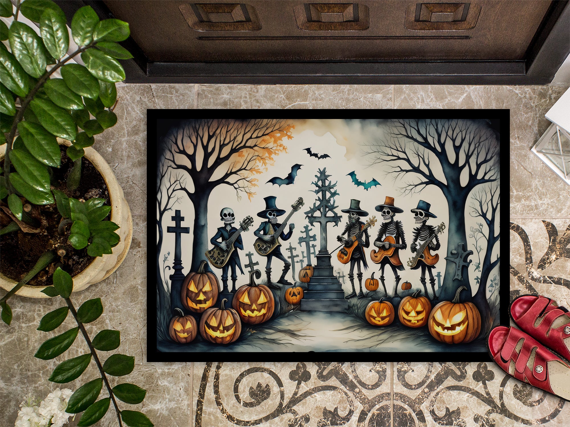 Mariachi Skeleton Band Spooky Halloween Doormat 18x27