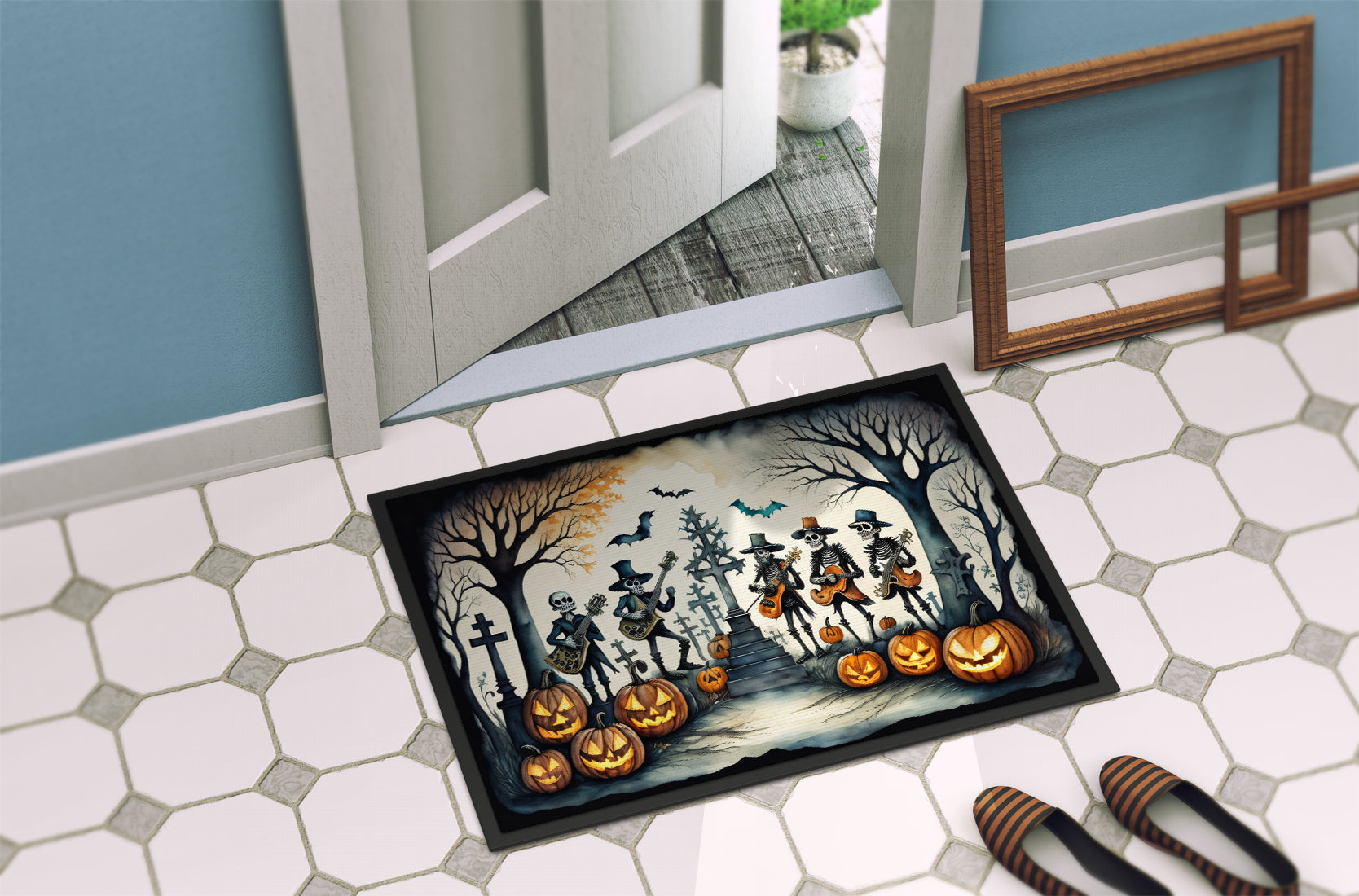 Mariachi Skeleton Band Spooky Halloween Doormat 18x27
