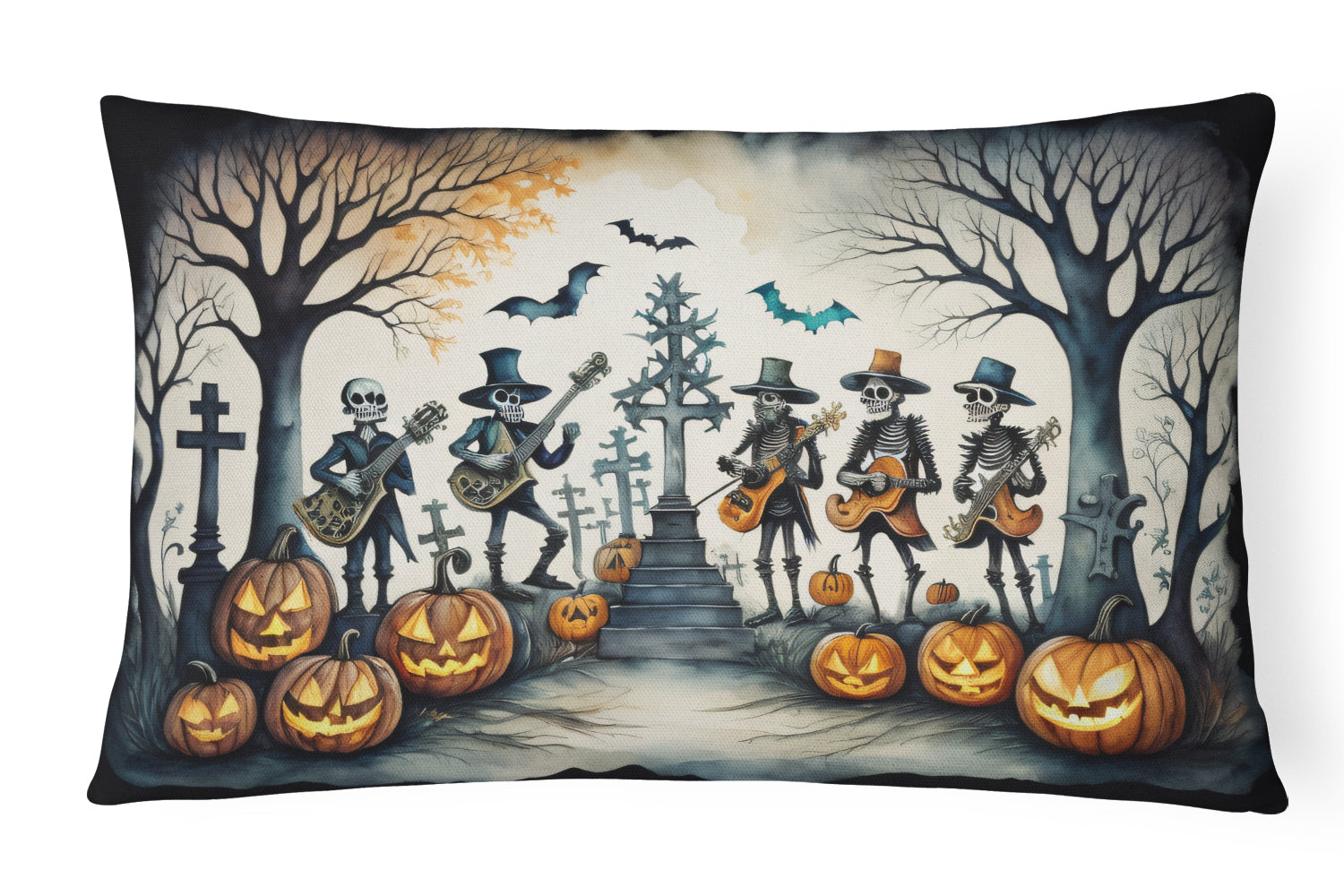 Buy this Mariachi Skeleton Band Spooky Halloween Fabric Decorative Pillow
