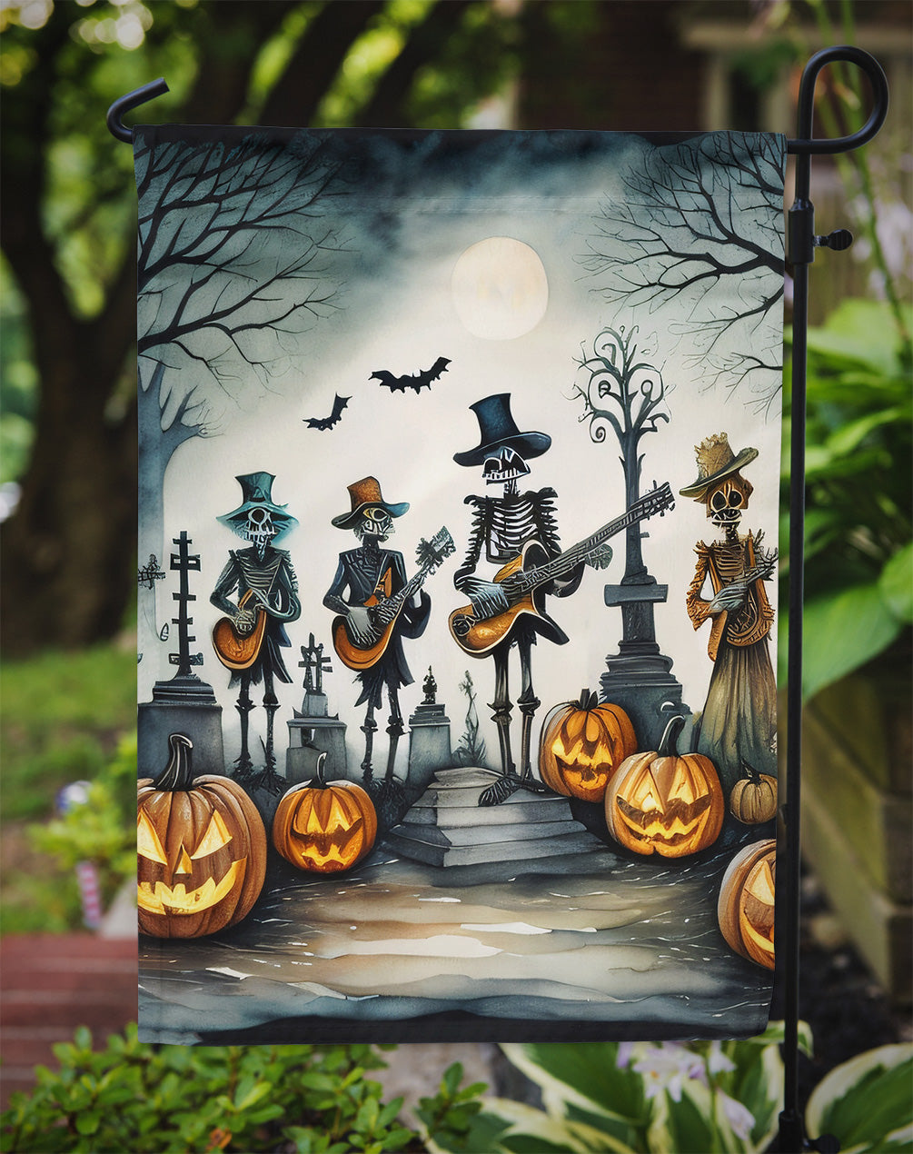 Mariachi Skeleton Band Spooky Halloween Garden Flag