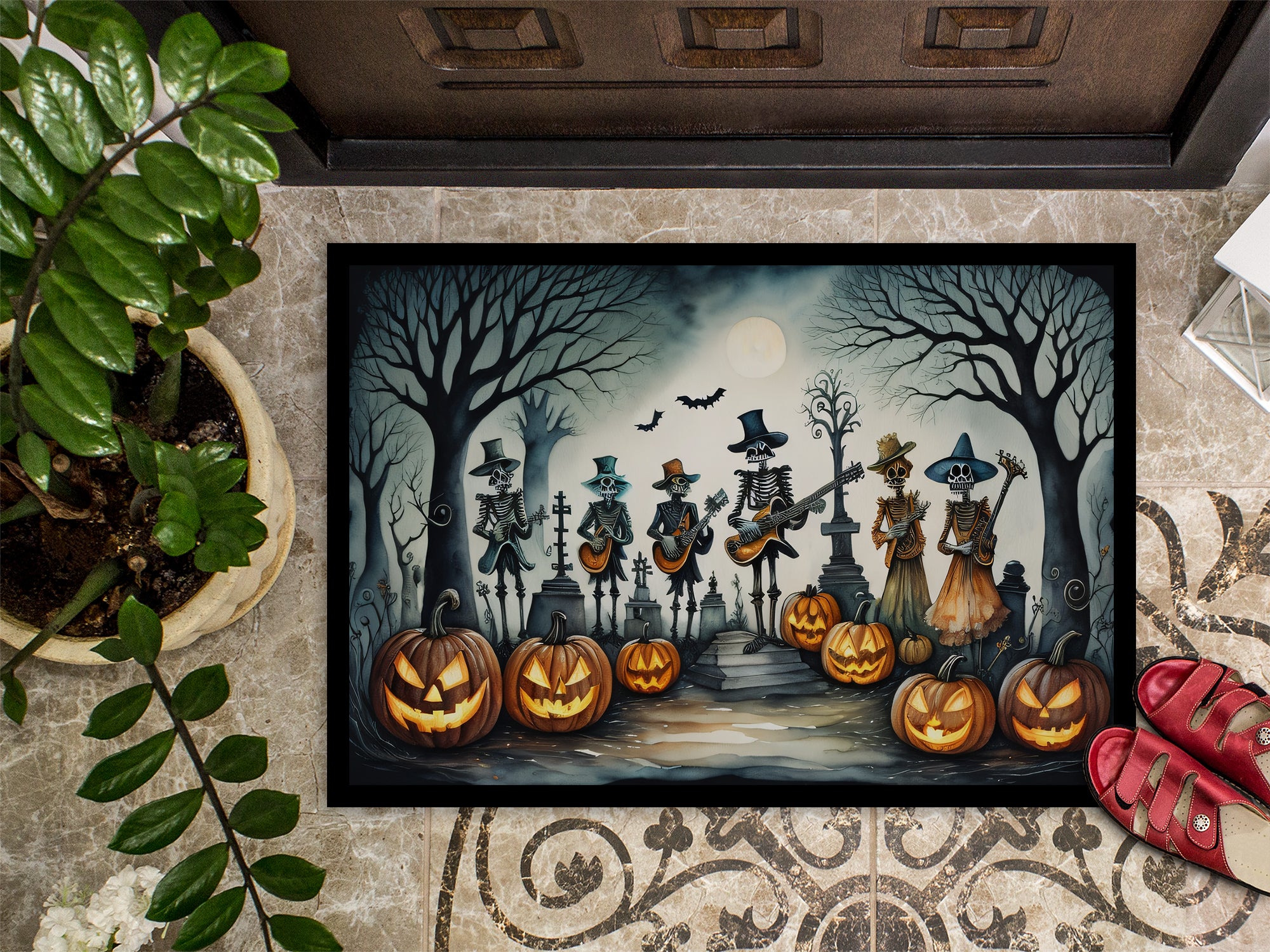 Mariachi Skeleton Band Spooky Halloween Indoor or Outdoor Mat 24x36