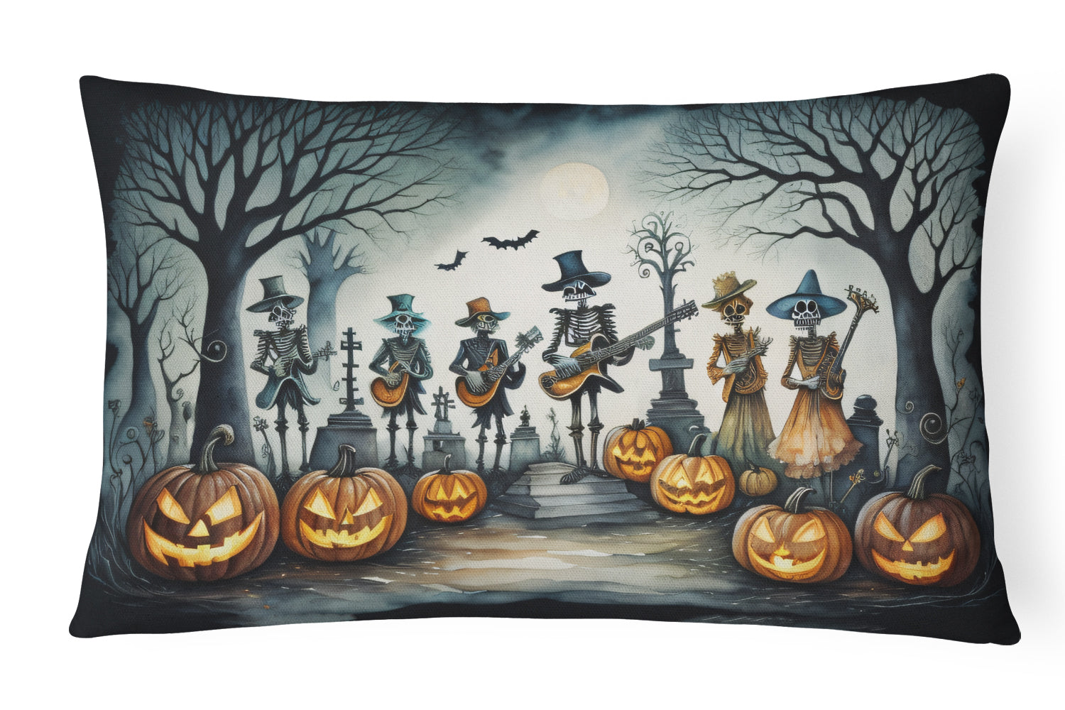 Buy this Mariachi Skeleton Band Spooky Halloween Fabric Decorative Pillow