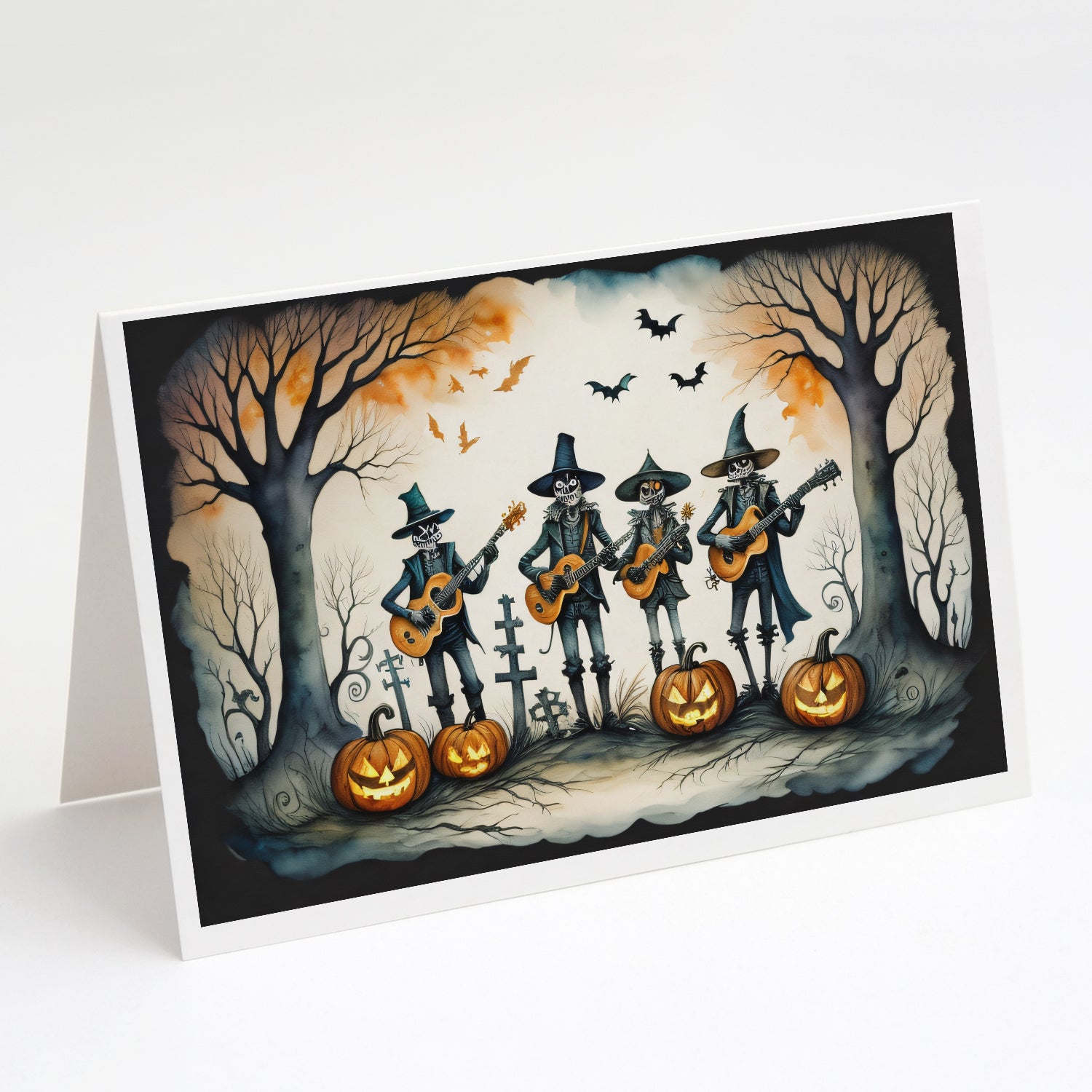 Buy this Mariachi Skeleton Band Spooky Halloween Greeting Cards and Envelopes Pack of 8