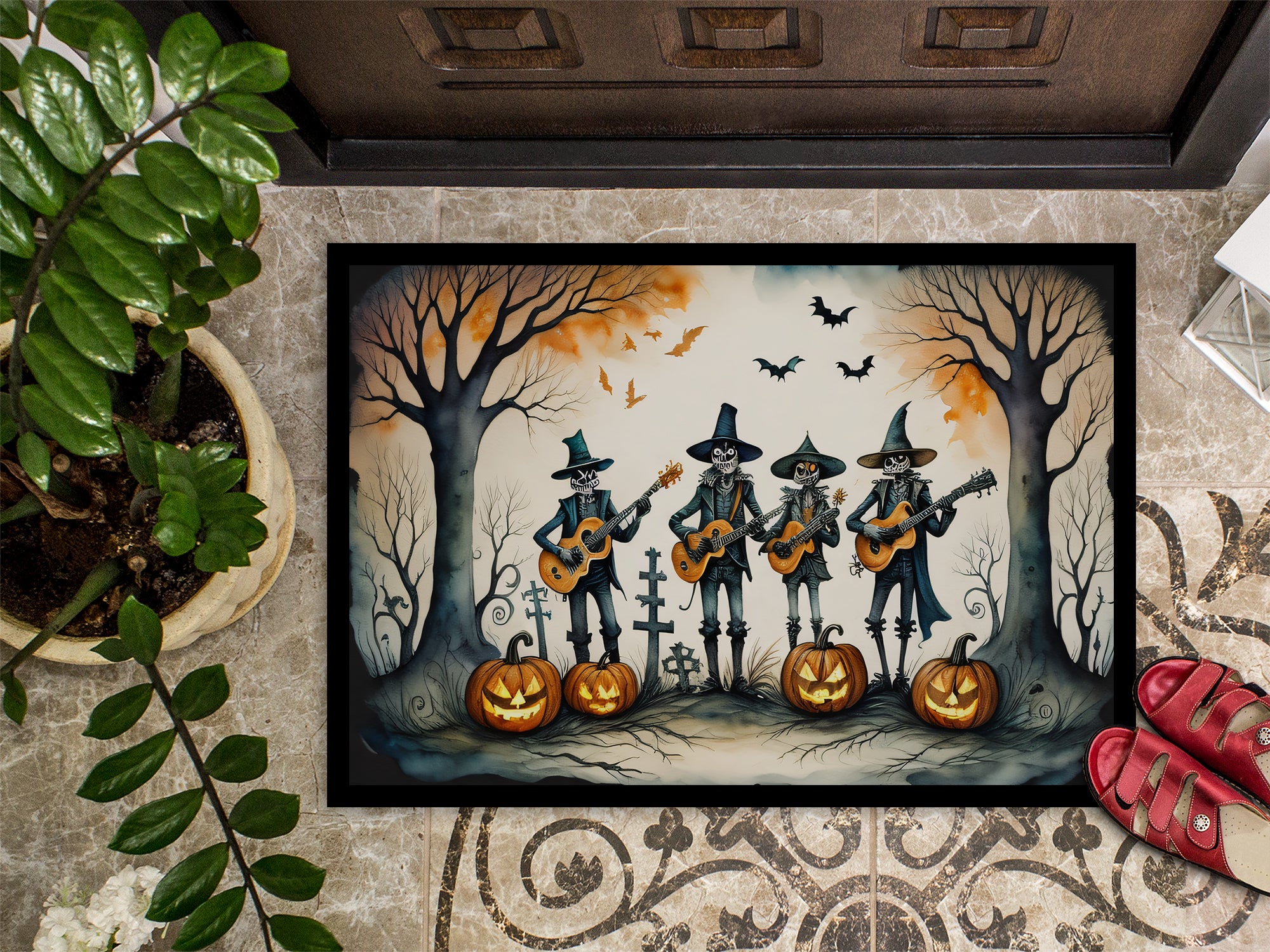 Mariachi Skeleton Band Spooky Halloween Indoor or Outdoor Mat 24x36