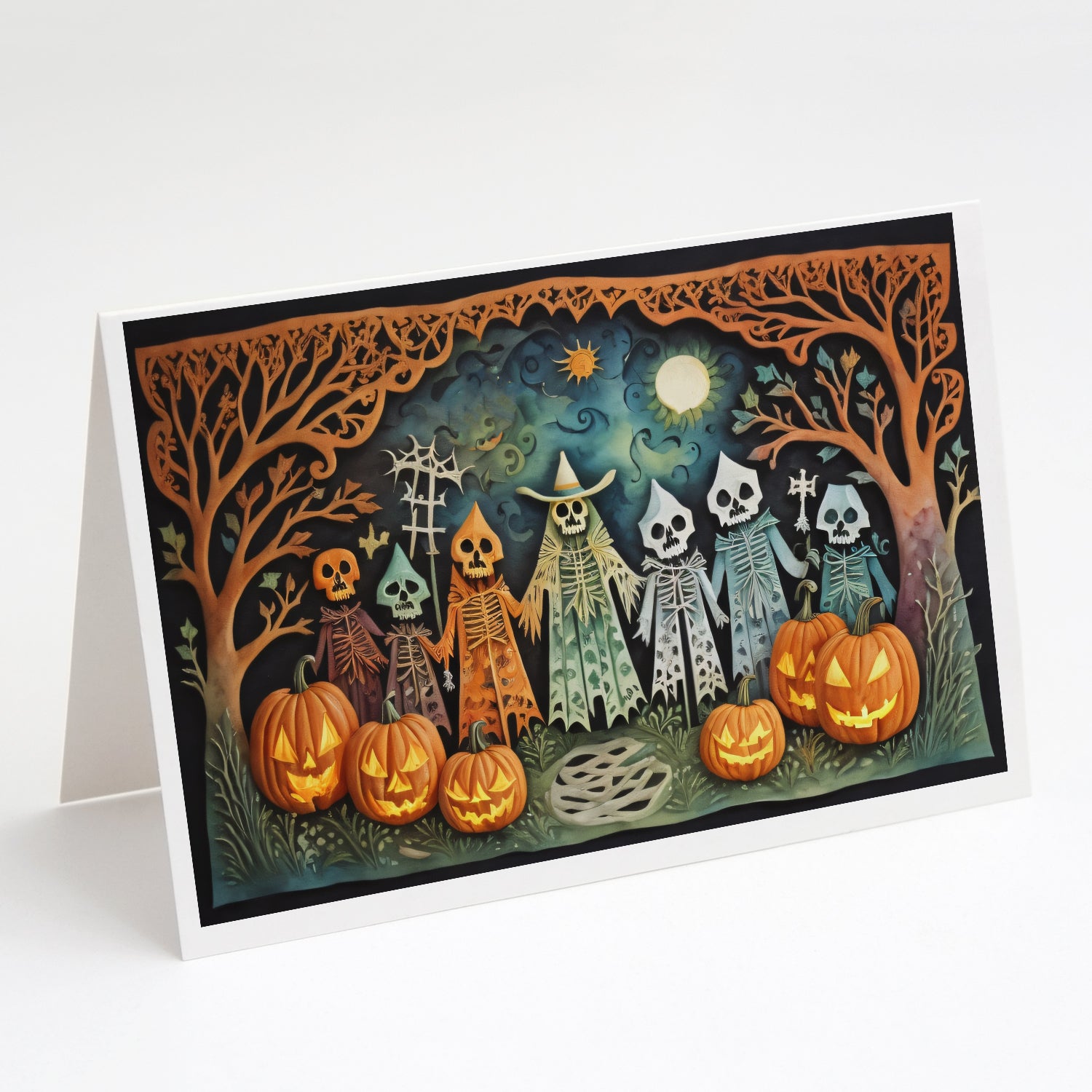 Buy this Papel Picado Skeletons Spooky Halloween Greeting Cards and Envelopes Pack of 8