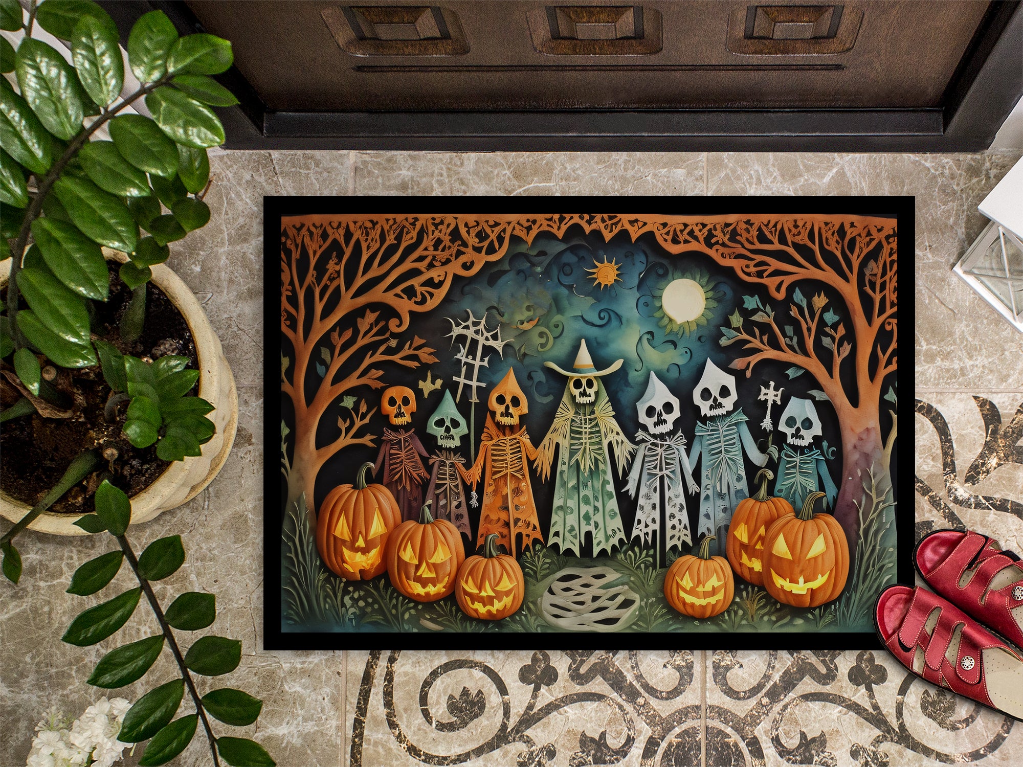 Papel Picado Skeletons Spooky Halloween Indoor or Outdoor Mat 24x36