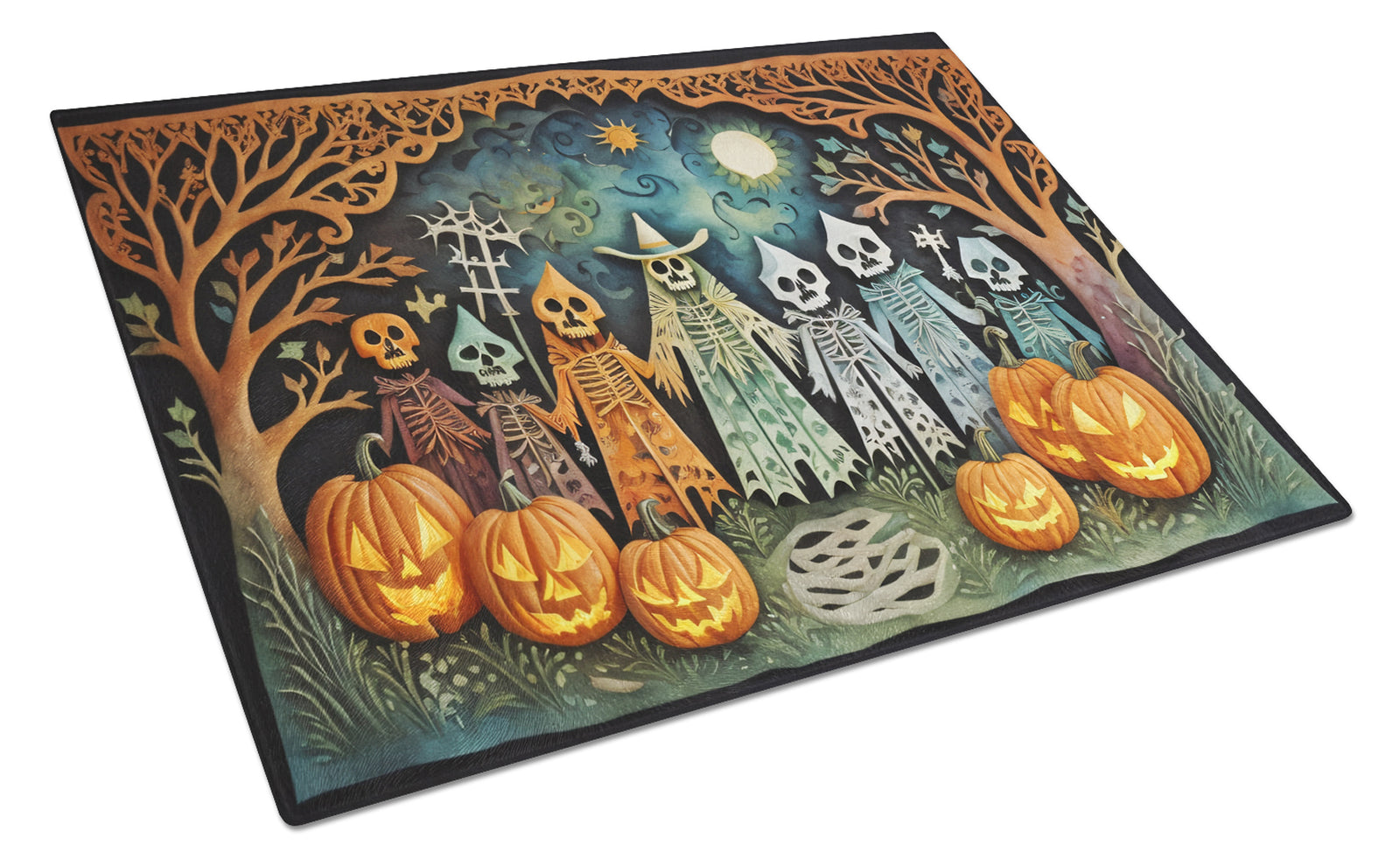 Buy this Papel Picado Skeletons Spooky Halloween Glass Cutting Board Large
