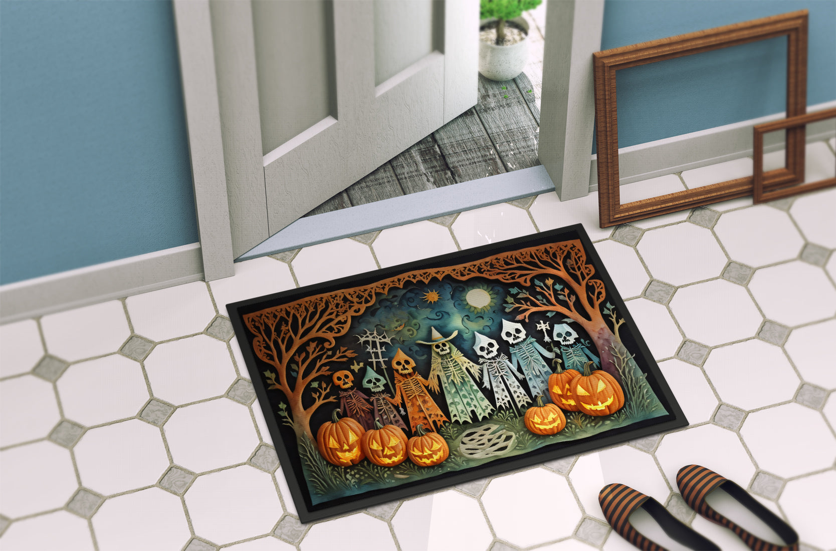 Papel Picado Skeletons Spooky Halloween Doormat 18x27