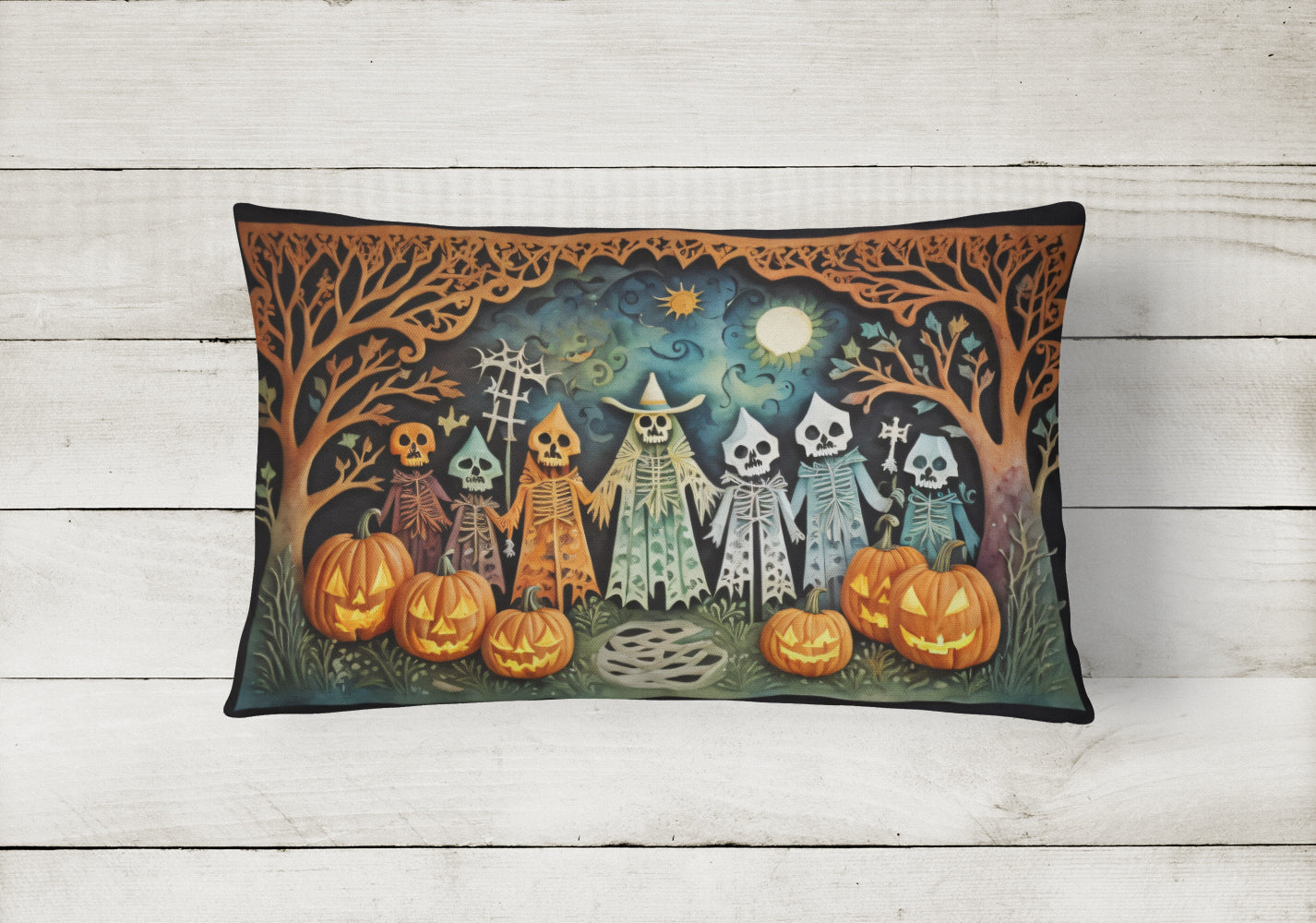 Buy this Papel Picado Skeletons Spooky Halloween Fabric Decorative Pillow