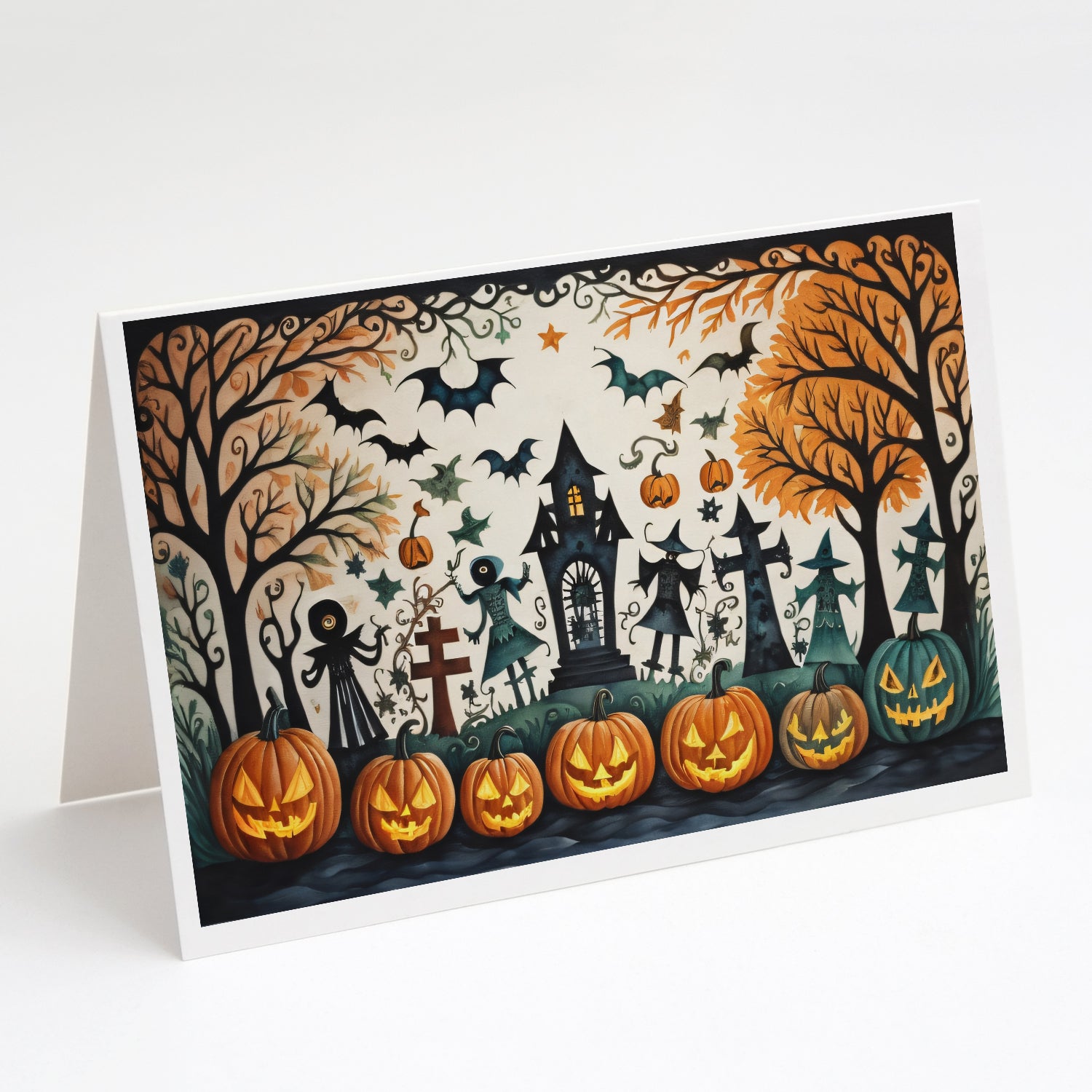 Buy this Papel Picado Skeletons Spooky Halloween Greeting Cards and Envelopes Pack of 8