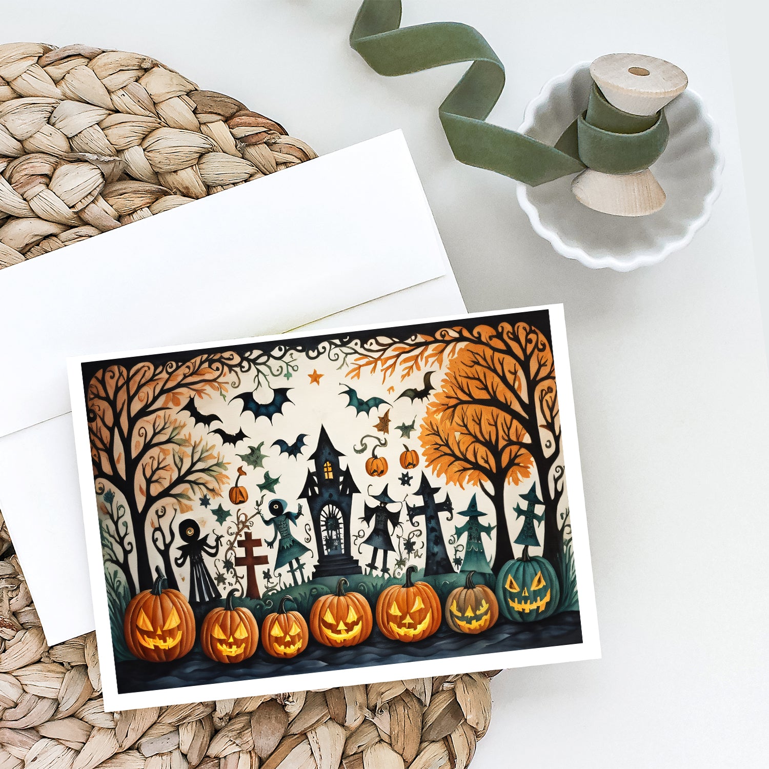 Papel Picado Skeletons Spooky Halloween Greeting Cards and Envelopes Pack of 8