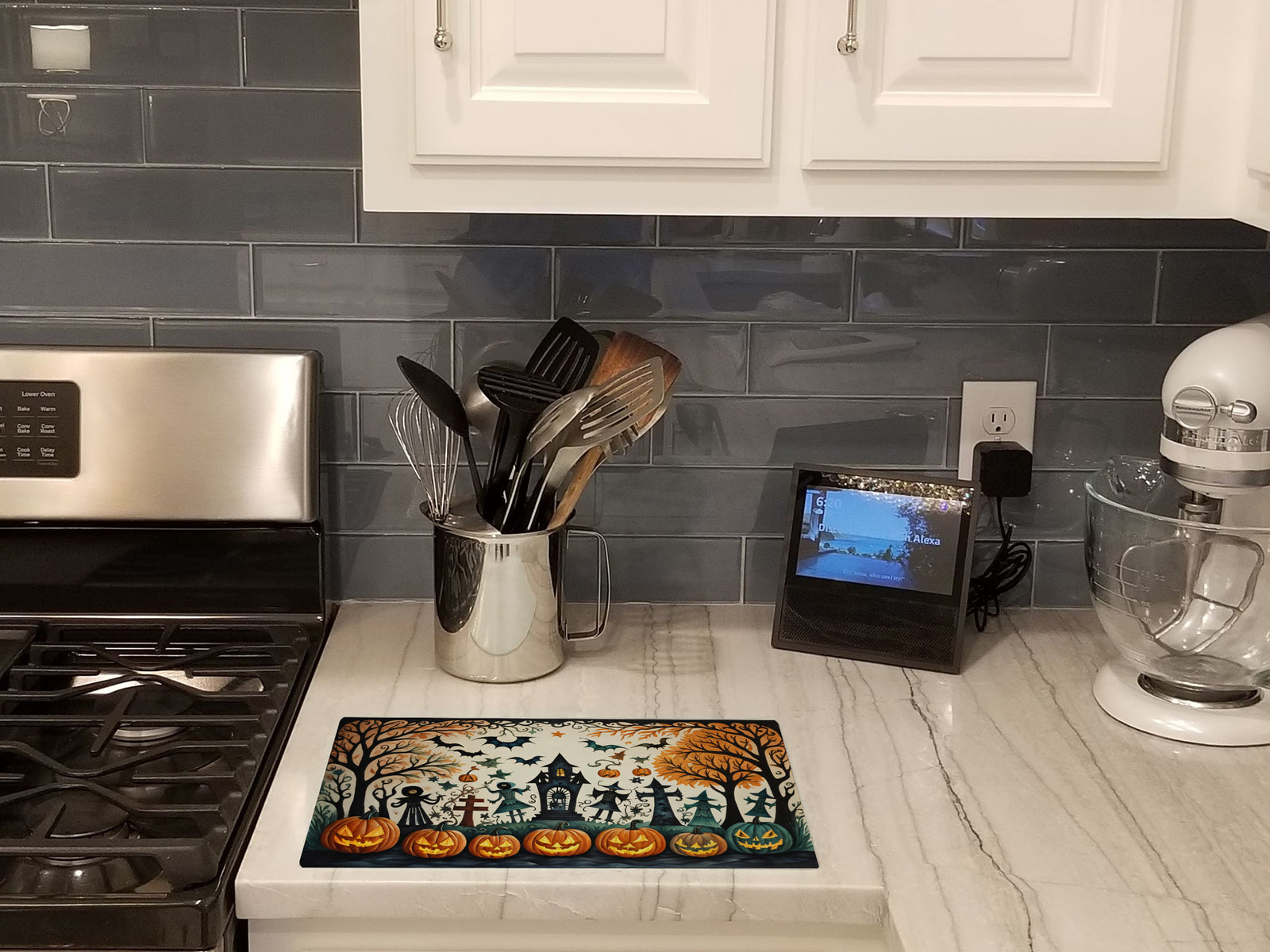 Caroline's Treasures Papel Picado Skeletons Spooky Halloween Glass Cutting Boards – Durable, Decorative Kitchen Art Large