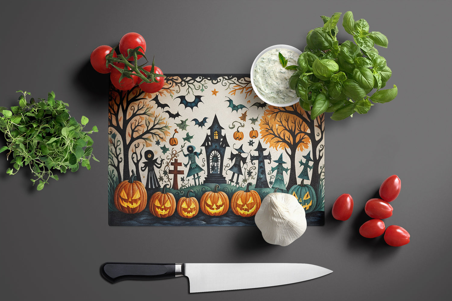 Papel Picado Skeletons Spooky Halloween Glass Cutting Board Large