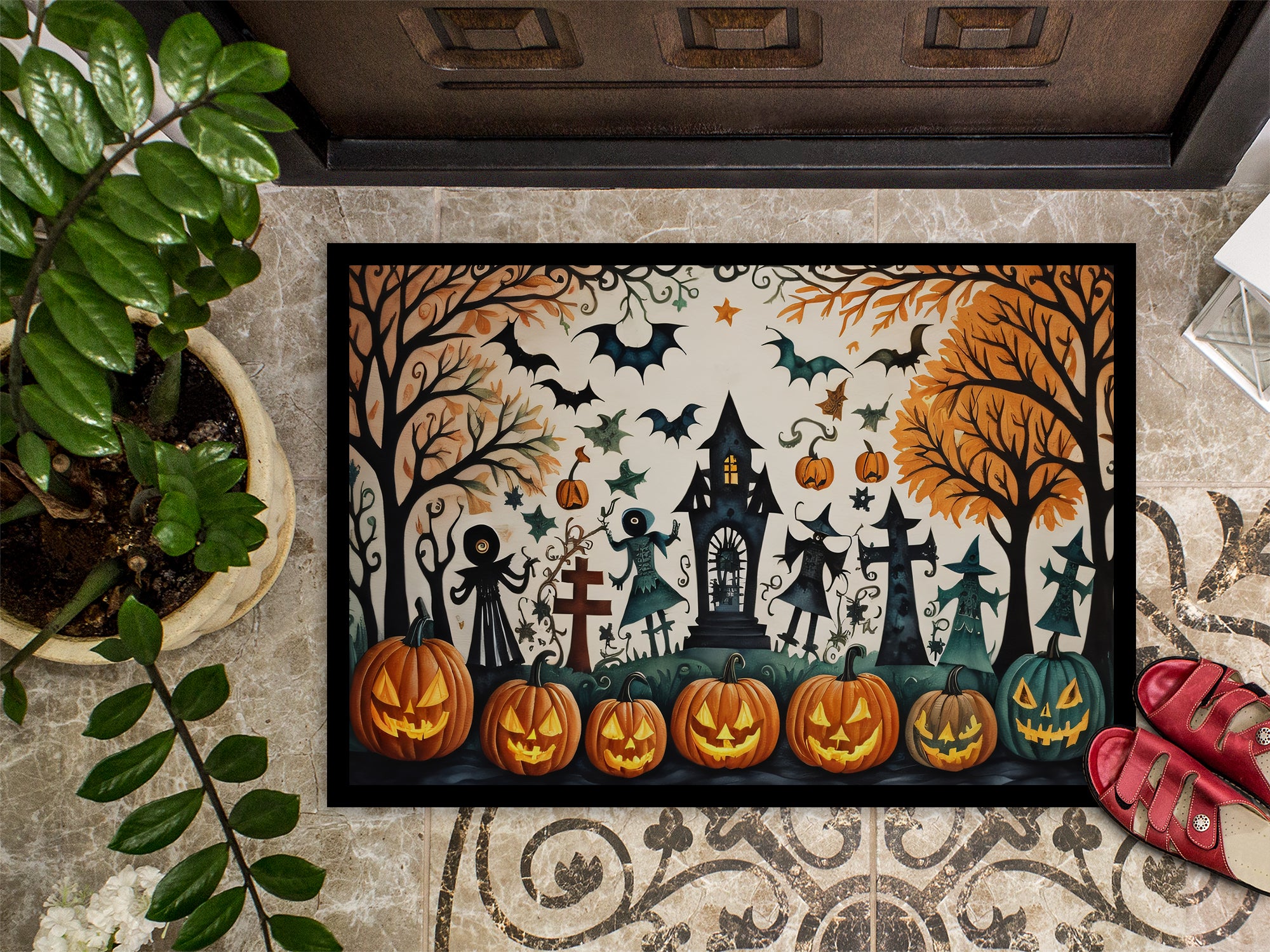 Papel Picado Skeletons Spooky Halloween Doormat 18x27