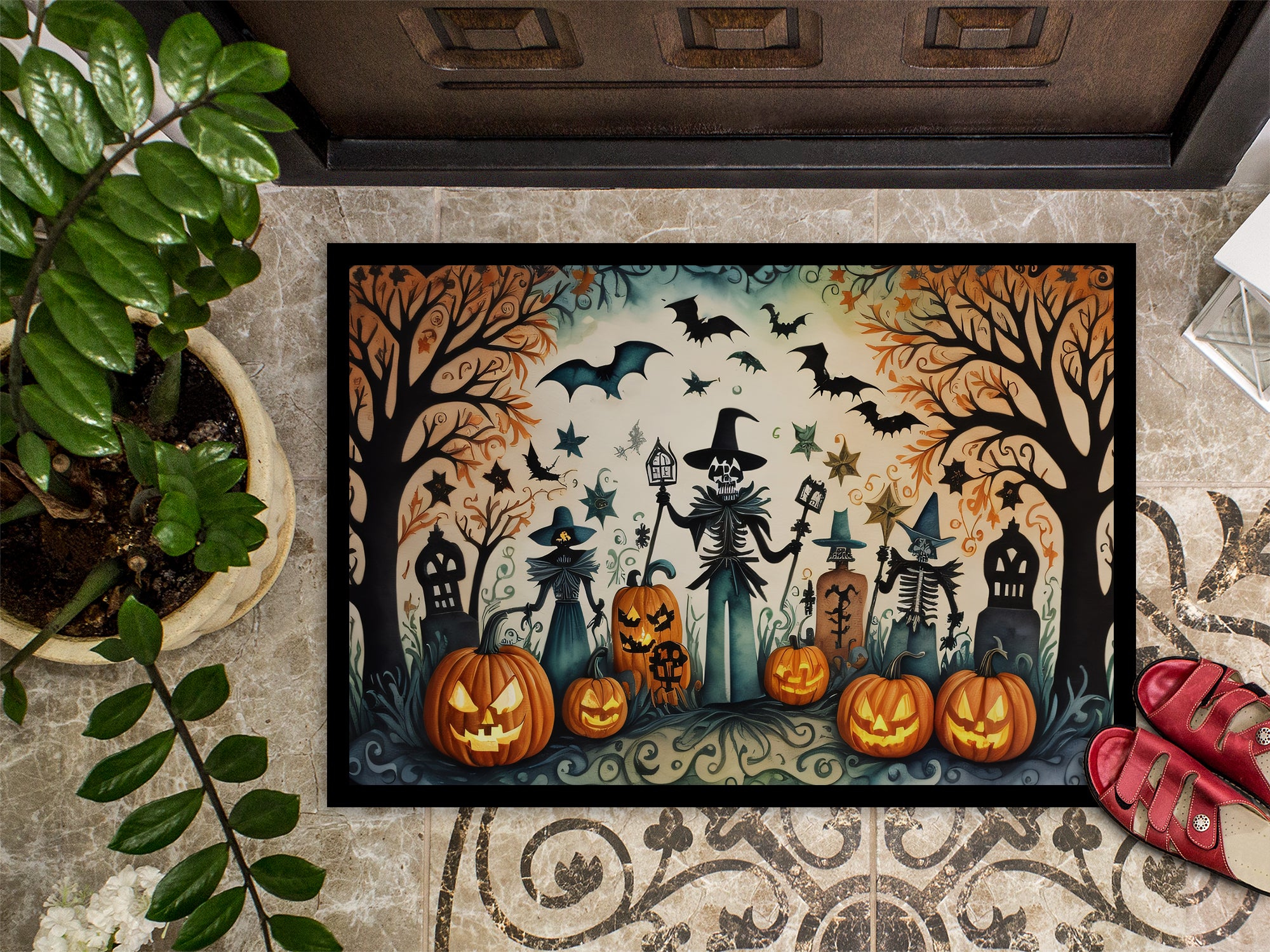 Papel Picado Skeletons Spooky Halloween Indoor or Outdoor Mat 24x36