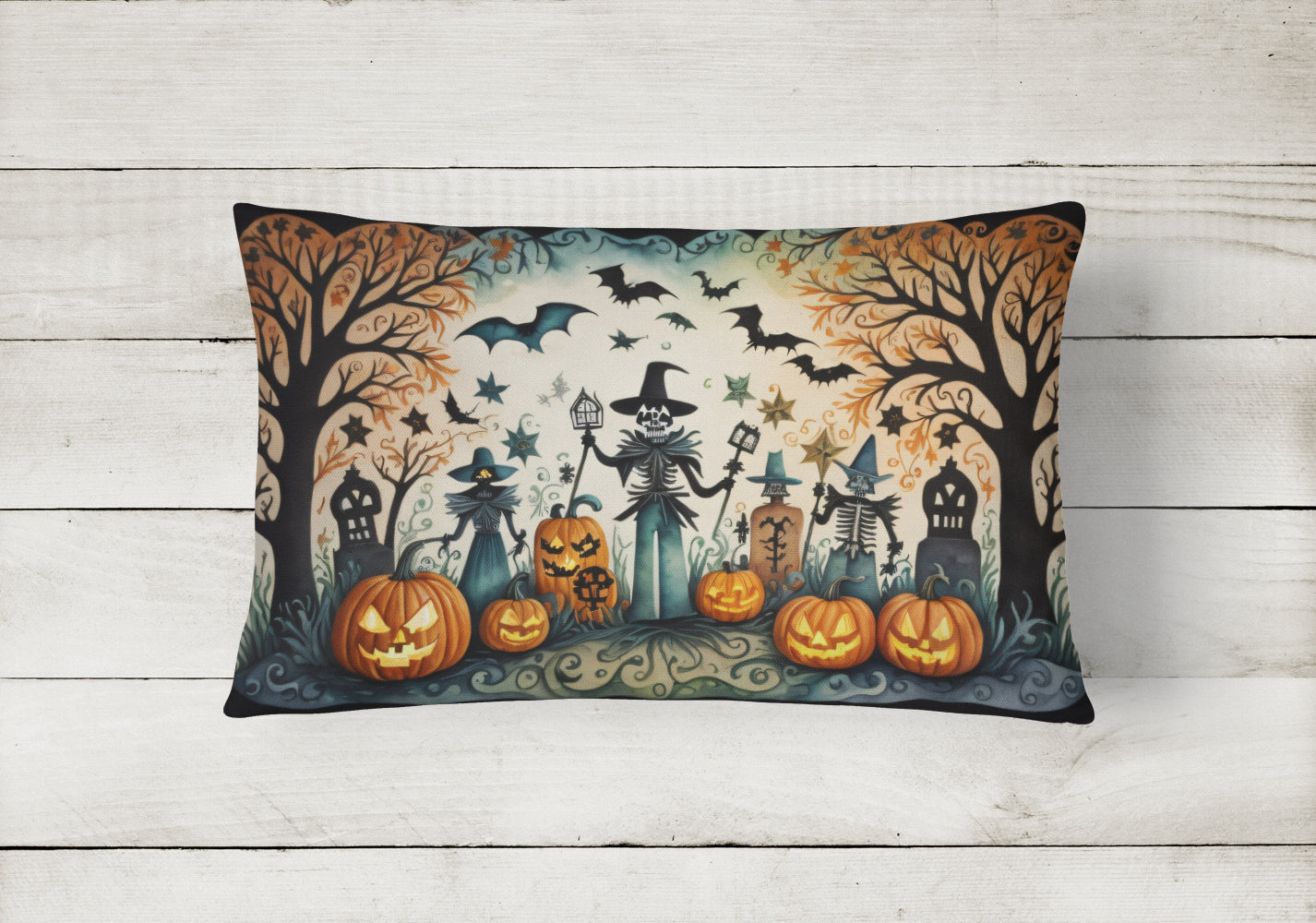 Papel Picado Skeletons Spooky Halloween Fabric Decorative Pillow