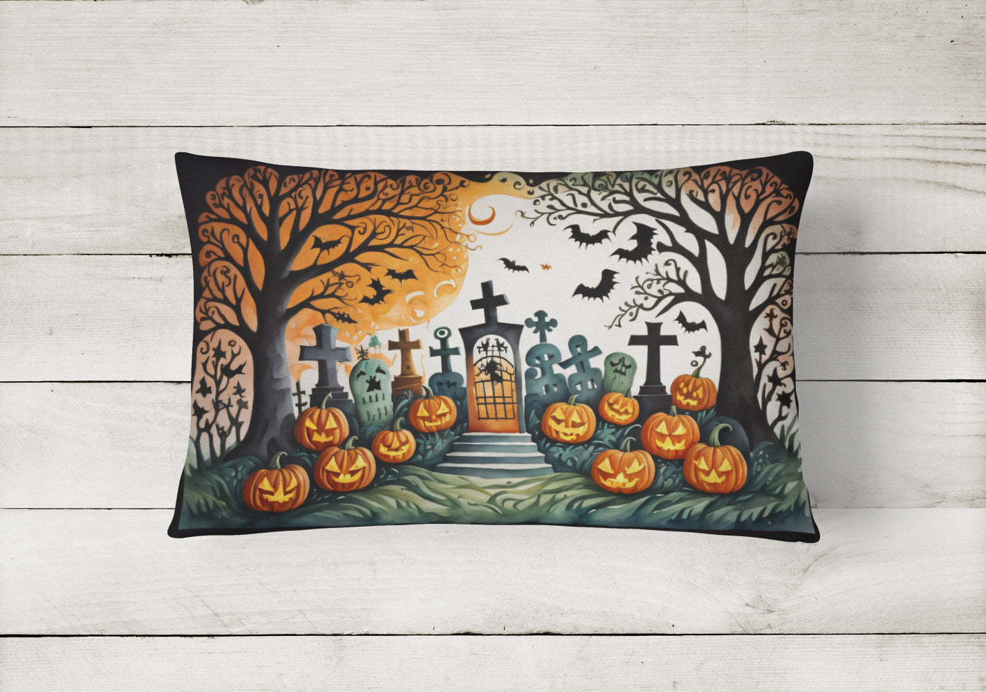 Papel Picado Skeletons Spooky Halloween Fabric Decorative Pillow