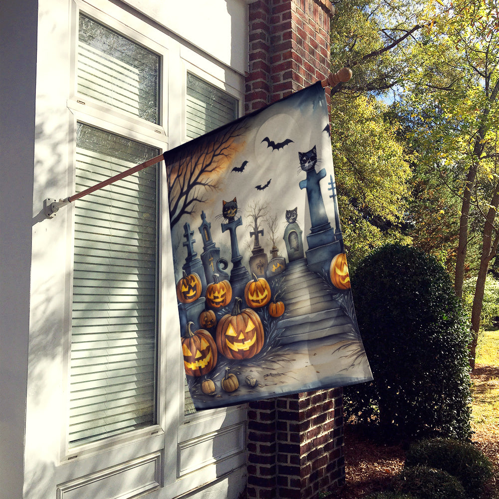 Cat Cemetery Spooky Halloween House Flag