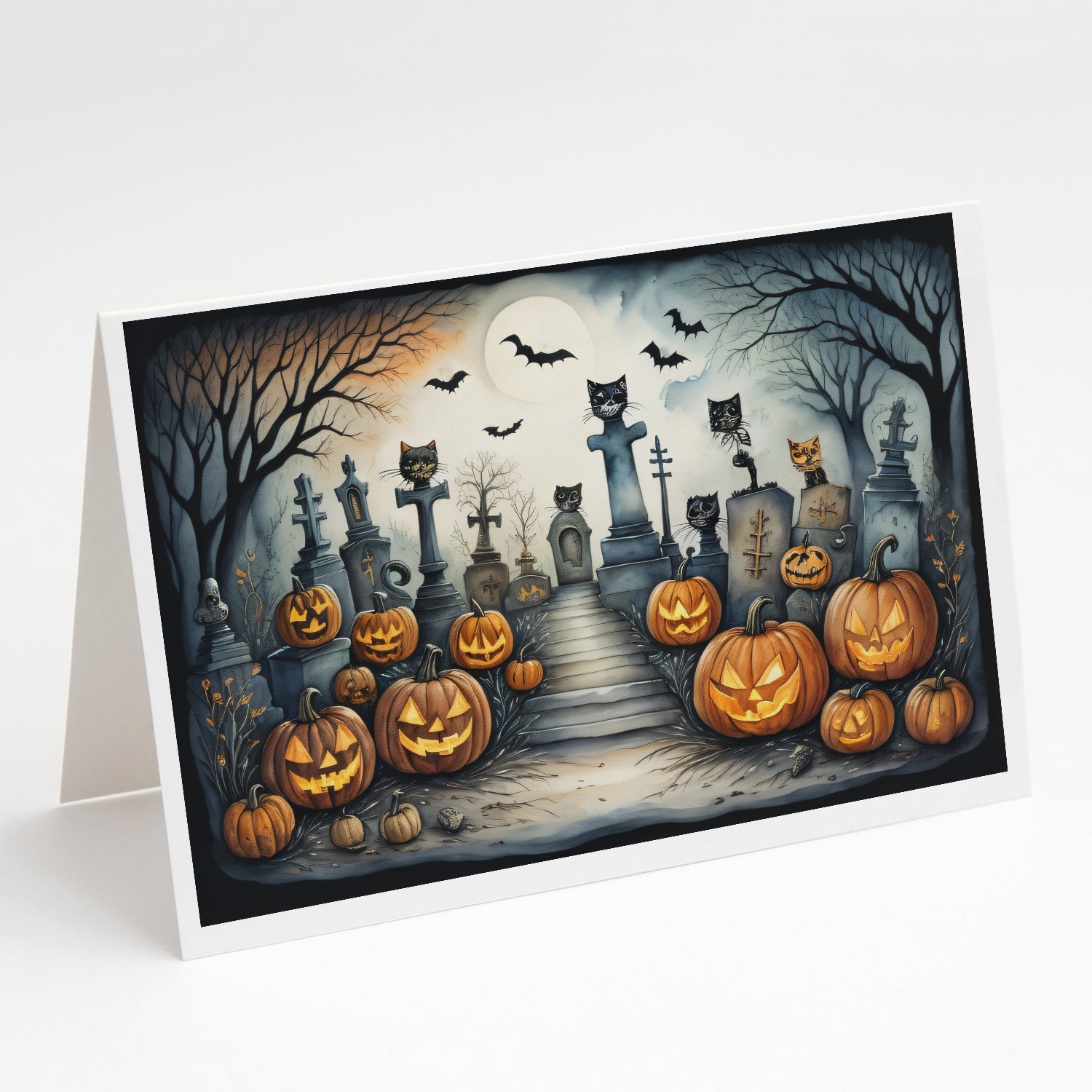 Buy this Cat Cemetery Spooky Halloween Greeting Cards and Envelopes Pack of 8