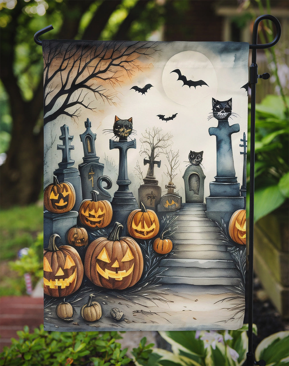 Cat Cemetery Spooky Halloween Garden Flag