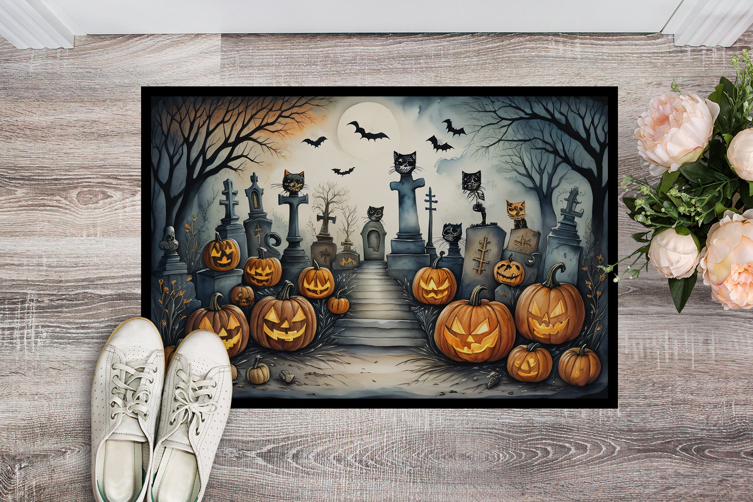 Buy this Cat Cemetery Spooky Halloween Indoor or Outdoor Mat 24x36
