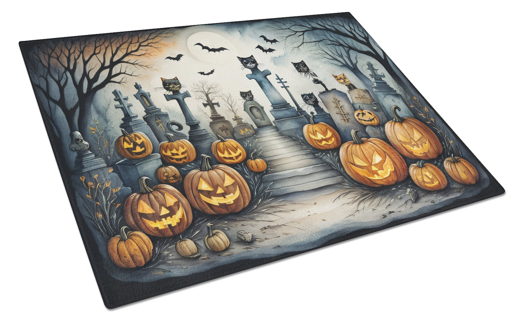 Buy this Cat Cemetery Spooky Halloween Glass Cutting Board Large