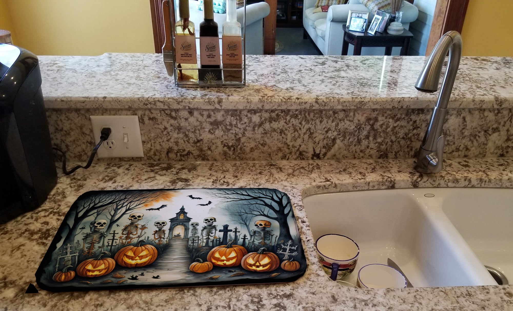 Skeleton Spooky Halloween Dish Drying Mat