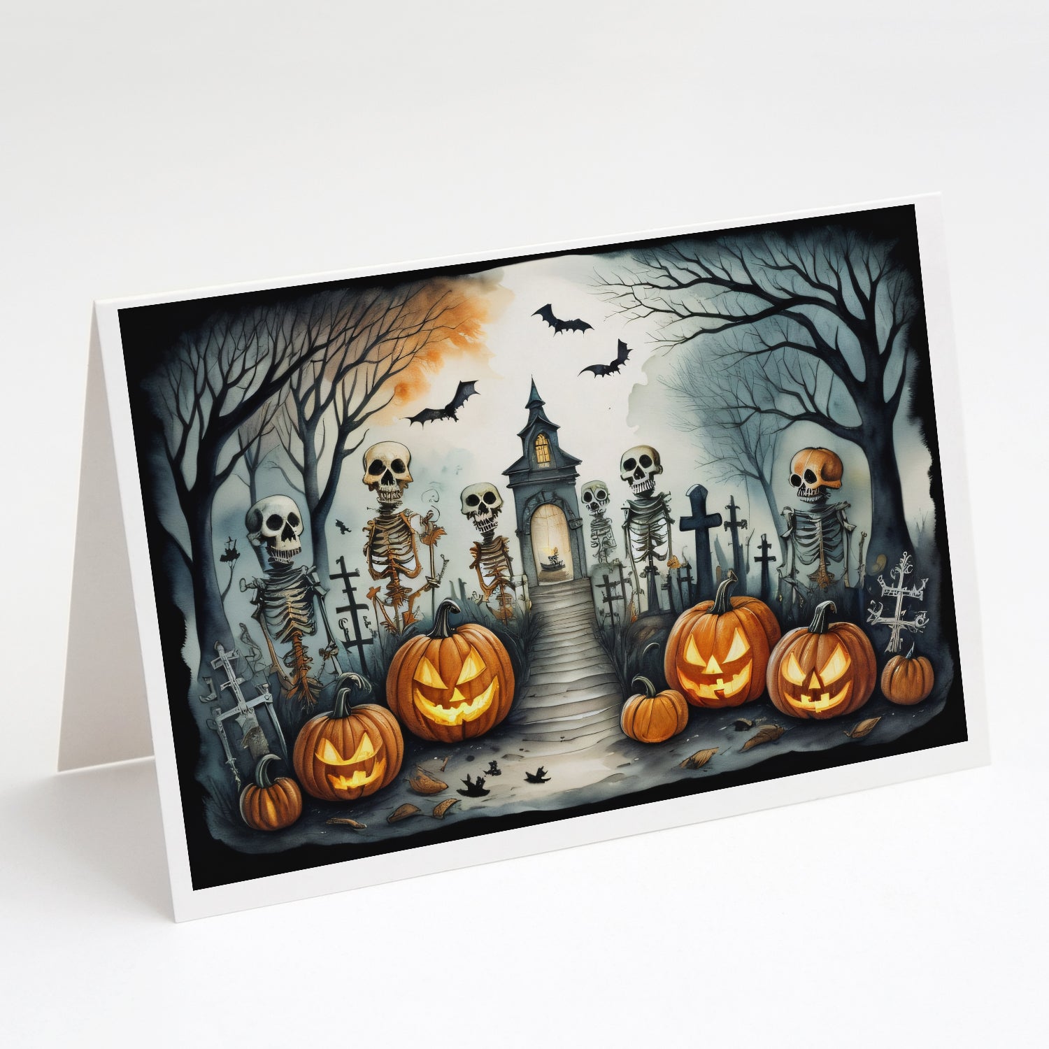 Buy this Skeleton Spooky Halloween Greeting Cards and Envelopes Pack of 8