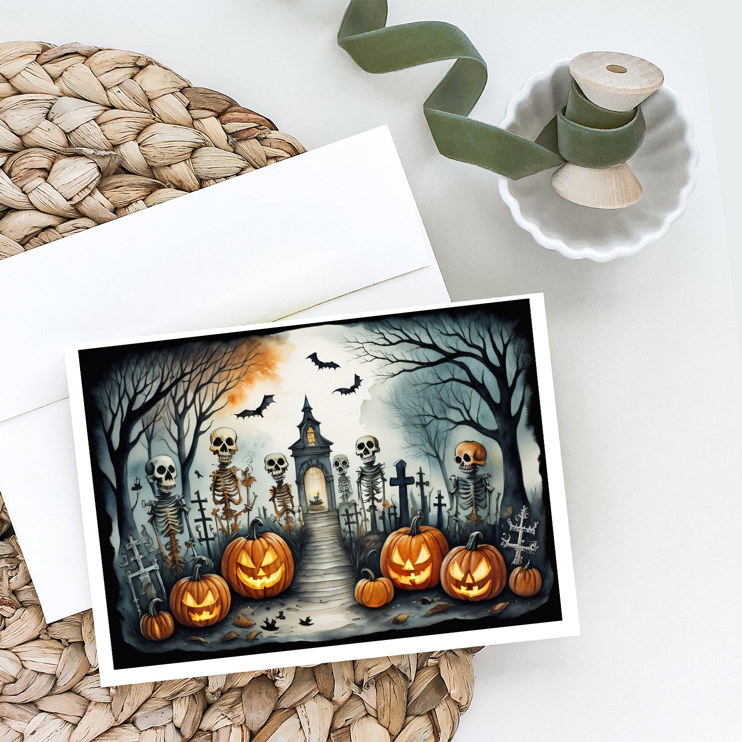 Skeleton Spooky Halloween Greeting Cards and Envelopes Pack of 8