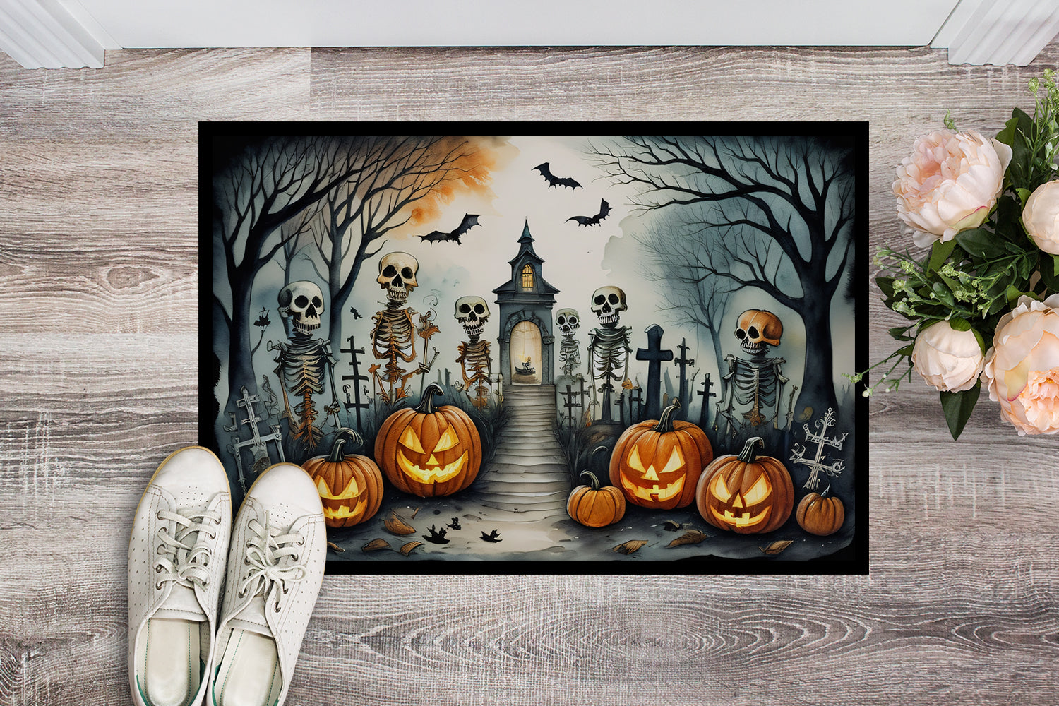 Skeleton Spooky Halloween Doormat 18x27