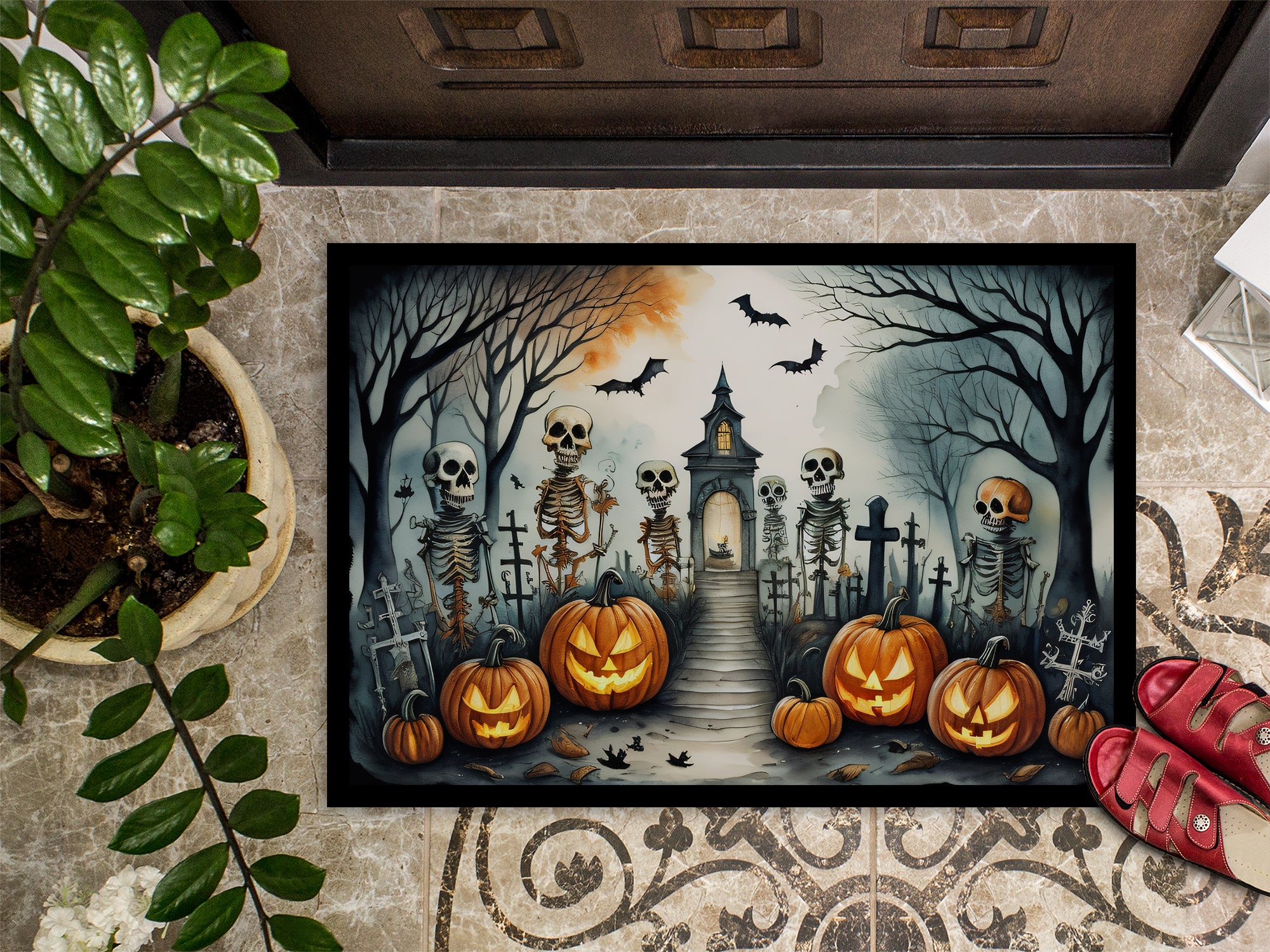 Skeleton Spooky Halloween Doormat 18x27