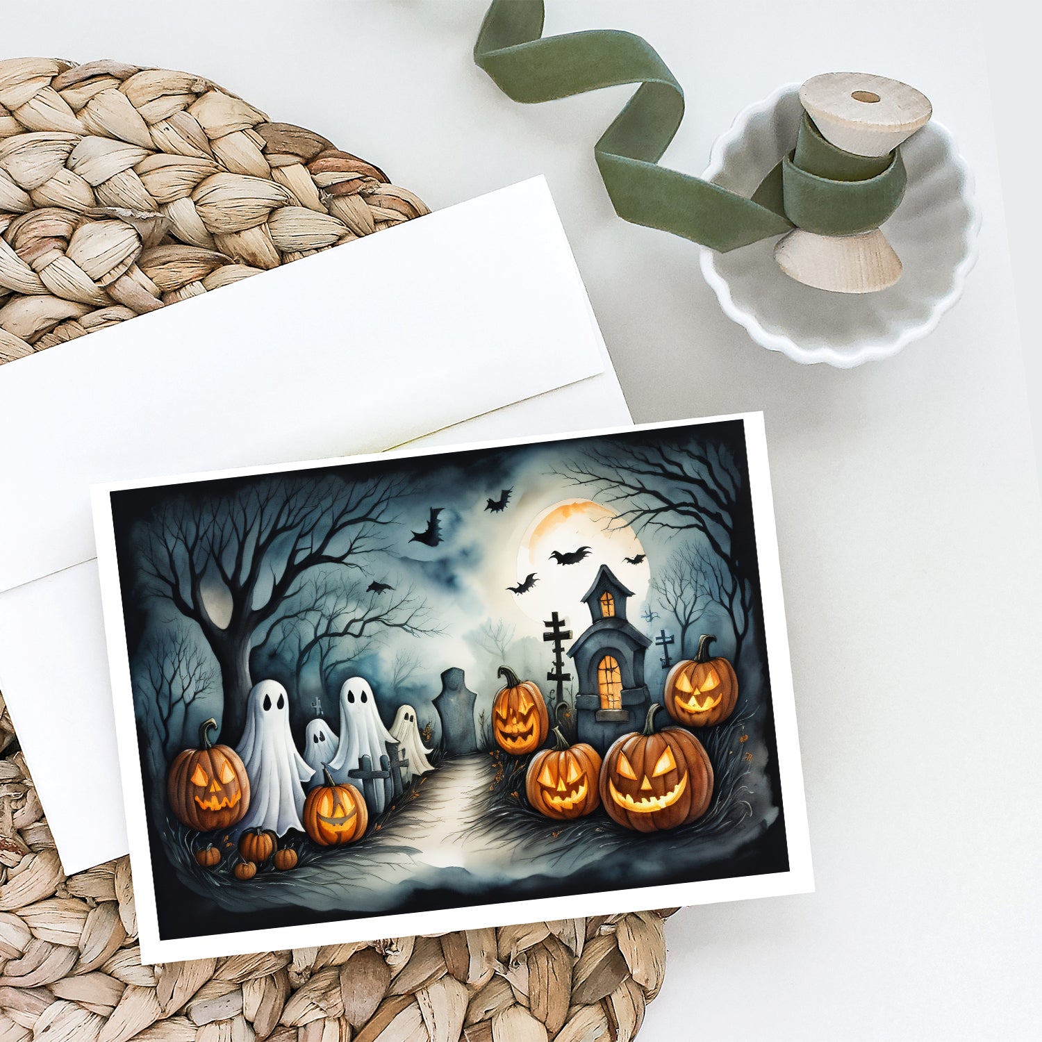 Ghosts Spooky Halloween Greeting Cards and Envelopes Pack of 8
