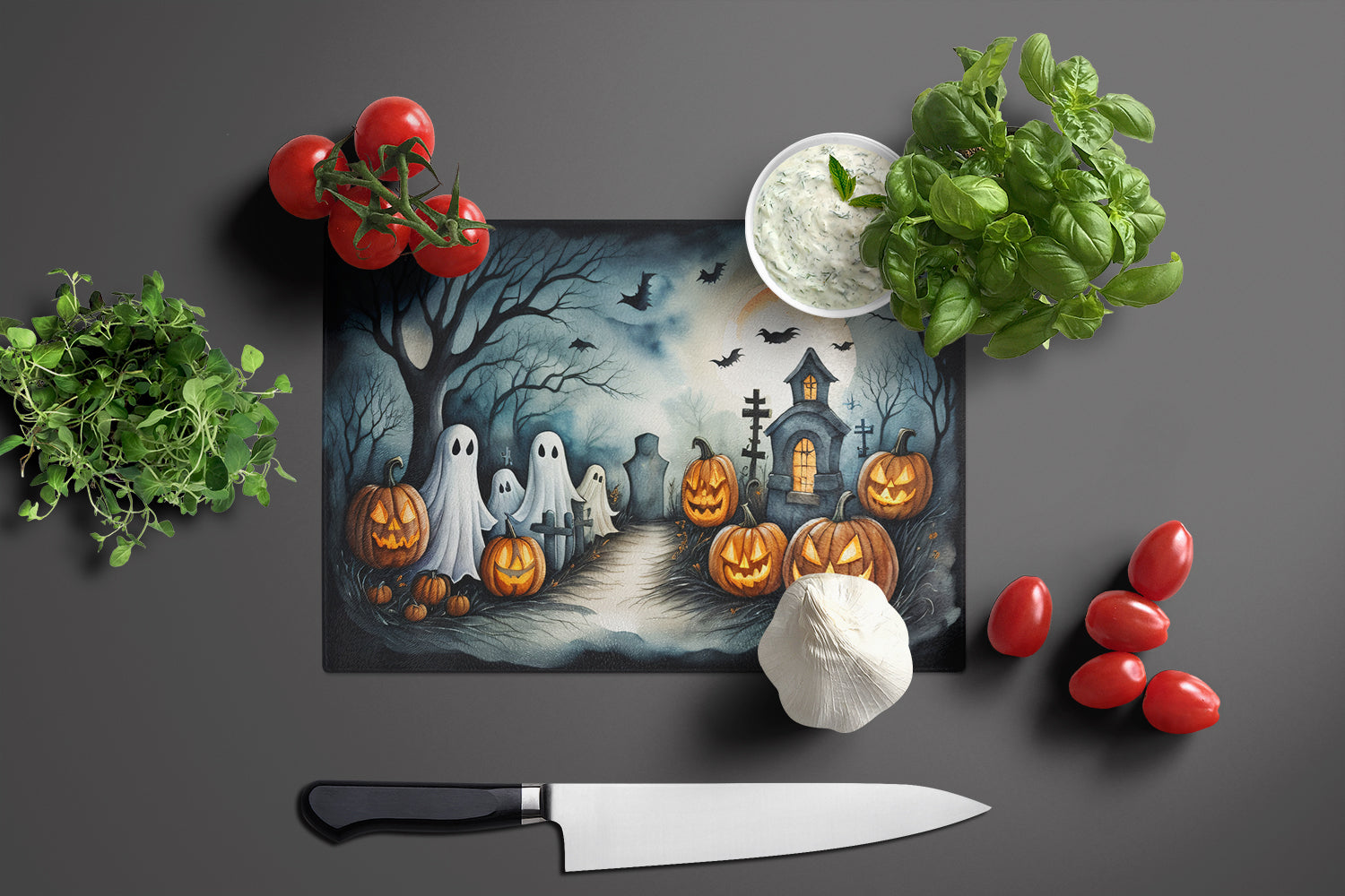 Ghosts Spooky Halloween Glass Cutting Board Large