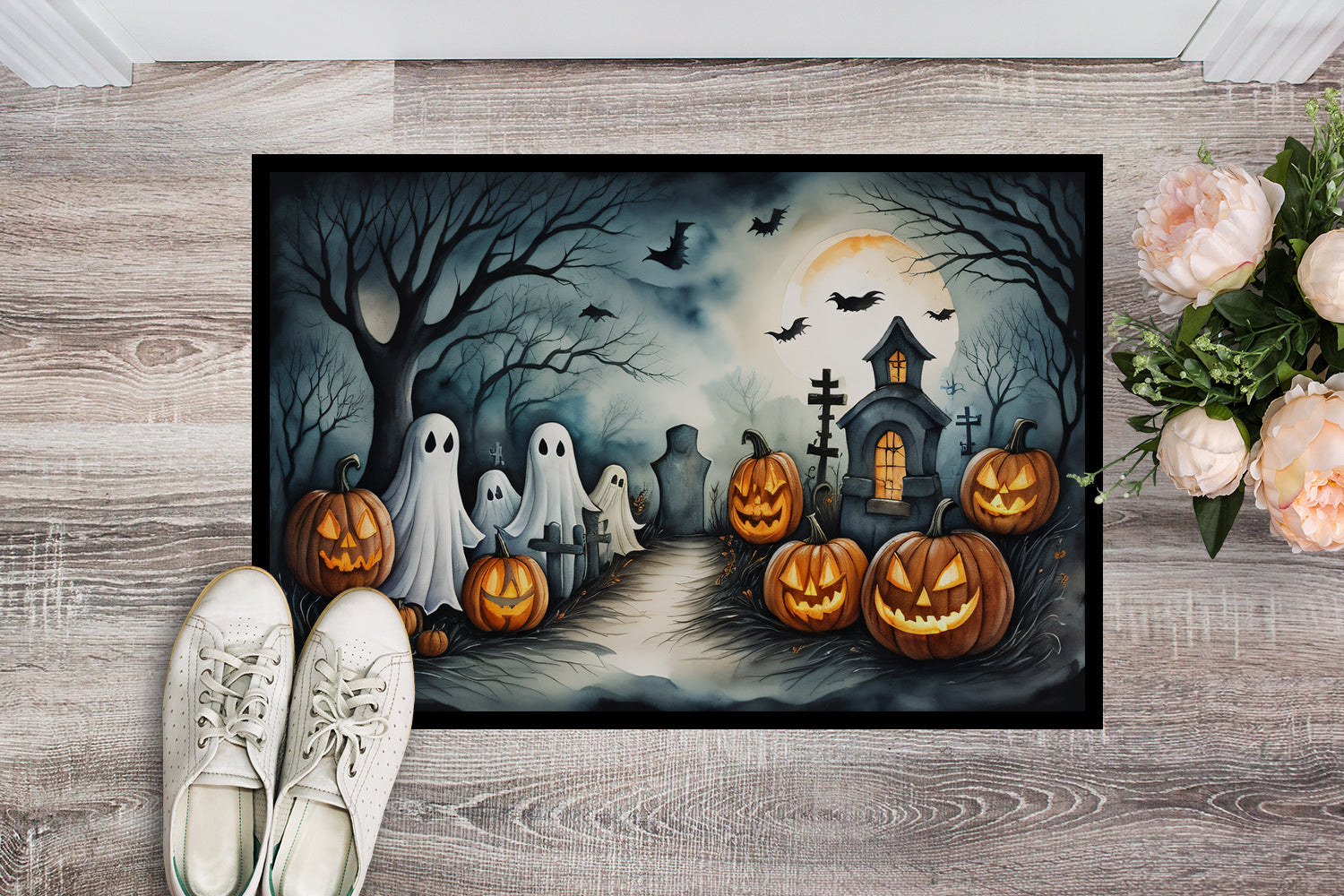 Ghosts Spooky Halloween Doormat 18x27