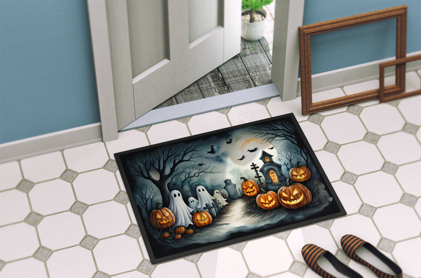 Ghosts Spooky Halloween Doormat 18x27