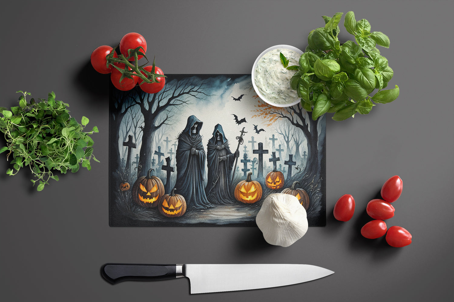 The Grim Reaper Spooky Halloween Glass Cutting Board Large